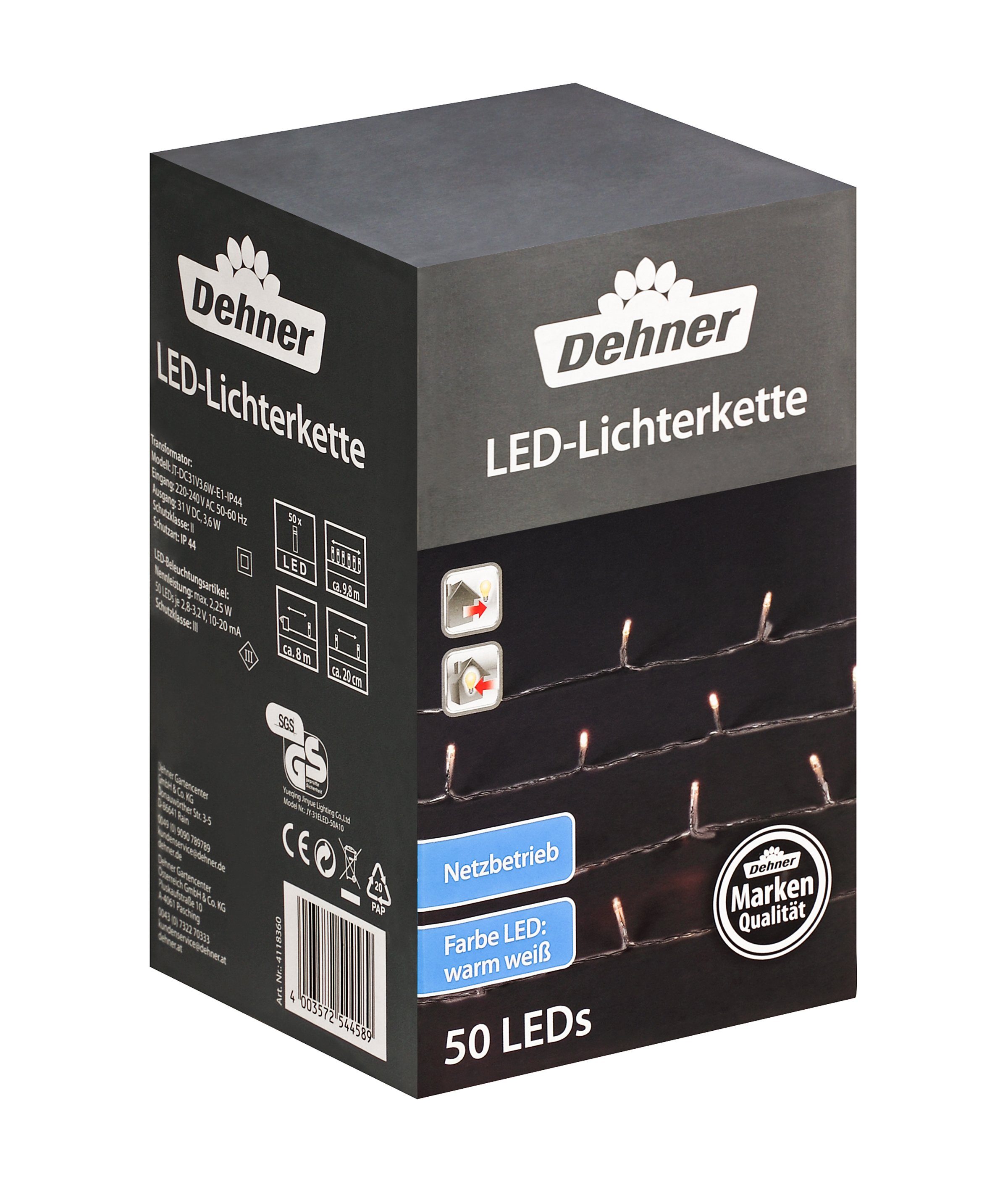 Dehner LED-Lichterkette »50 LEDs, warmweiß, Länge 10 m, Leistung 2.4 W 