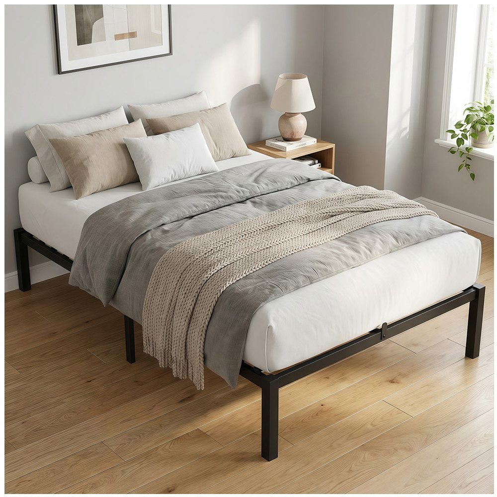 Taschenfederkernmatratze + Lattenrost Metallbett mit Taschenfederkernmatratze 90x200 cm, Einzelbett, PFCTART, 390 Federn, (Set), 25 cm Gel-Memory-Matratze, Holzlattenrost, geräuscharm
