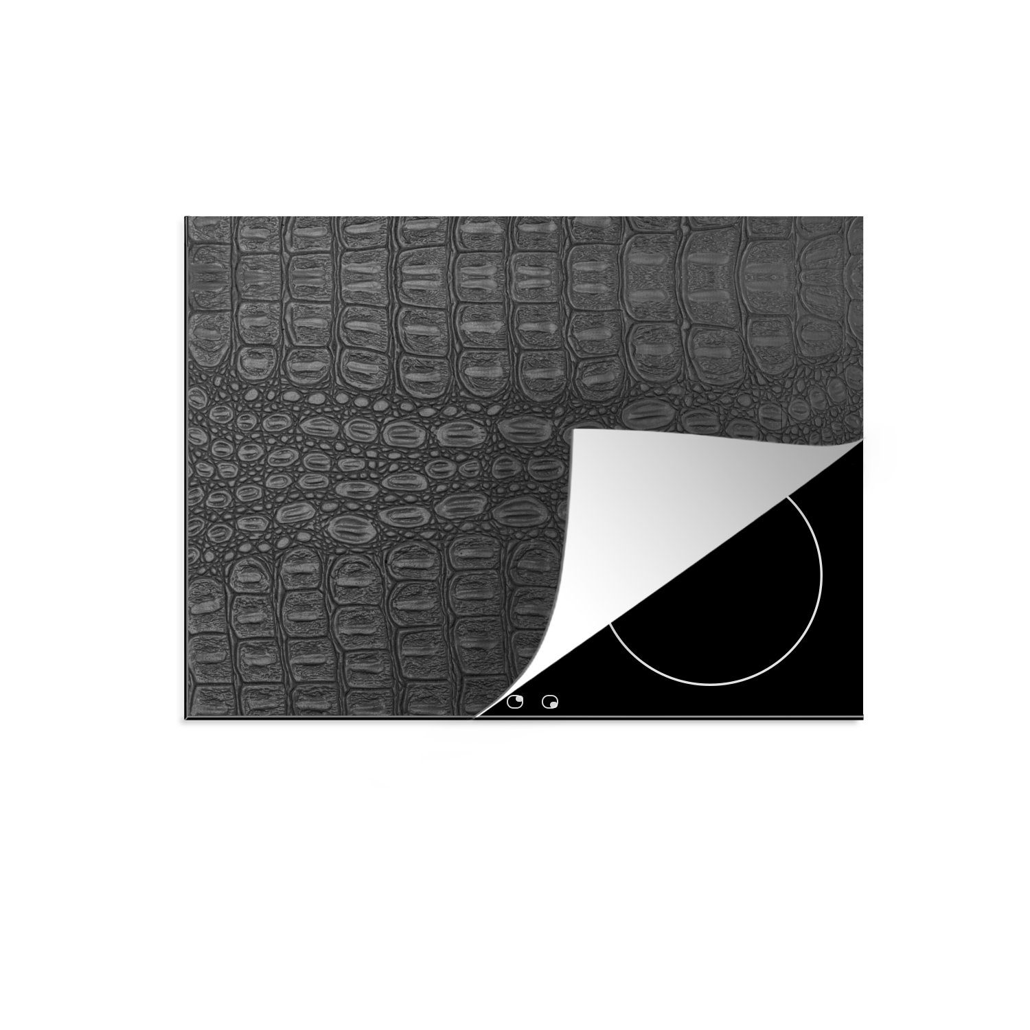 MuchoWow Herdblende-/Abdeckplatte Induktionsschutz - Leder - Schwarz - Tierfell, Vinyl, (1 tlg), 70x52 cm, Mobile Arbeitsfläche nutzbar, Ceranfeldabdeckung