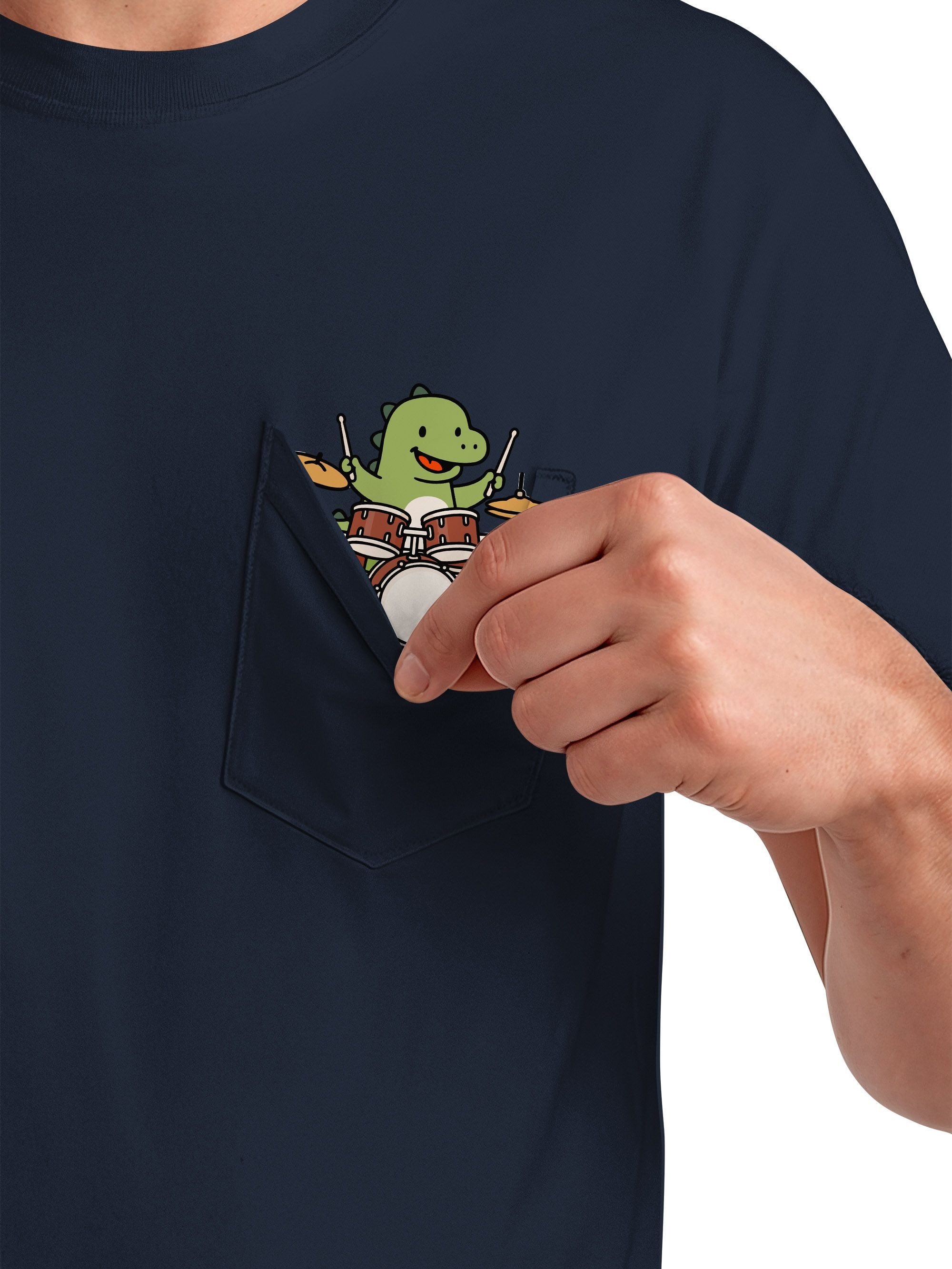 MoonWorks Print-Shirt Herren T-Shirt mit Brusttasche Dinosaurier Schlagzeug günstig online kaufen