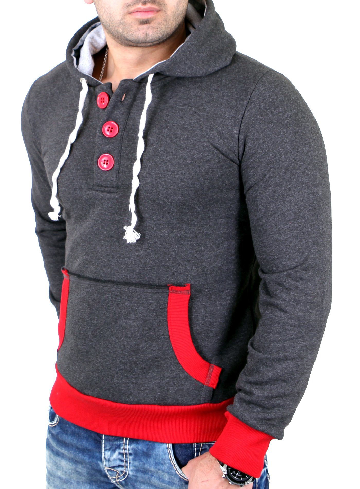 Reslad Sweatshirt Reslad Pullover Herren Two-Tone Kontrast Kapuzen Hoodie RS-1102 (1-tlg) Kapuzenpullover Sweatshirt Hoodie anthrazit-rot