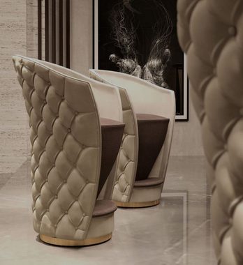 Casa Padrino Barhocker Luxus Chesterfield Echtleder Barstuhl Beige / Braun / Gold 66 x 66 x H. 103 cm - Handgefertigter drehbarer Barstuhl mit hochwertigem Leder - Hotel Möbel - Luxus Qualität - Made in Italy