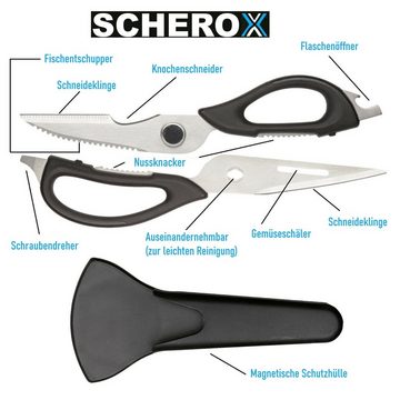 MAVURA Haushaltsschere SCHEROX Multifunktionale Küchenschere Edelstahl Schneider Schere, Messer Flaschenöffner Schraubenzieher Nussknacker