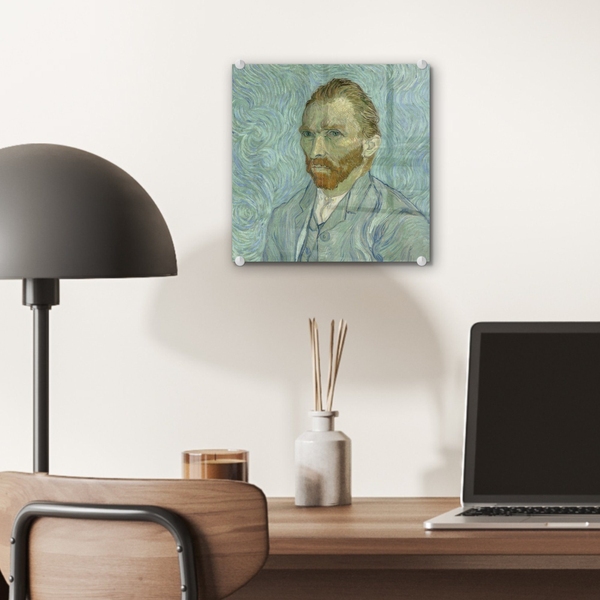 Gogh, St), Foto Selbstporträt (1 auf - Wanddekoration van Wandbild Gemälde Glas - auf von Acrylglasbild Bilder - MuchoWow Glasbilder Vincent - Glas