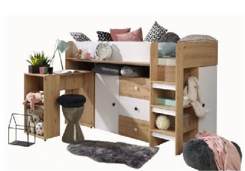 Hochbett SMART 1 Etagenbett für Jugendliche mit Schreibtisch und Kleiderschrank