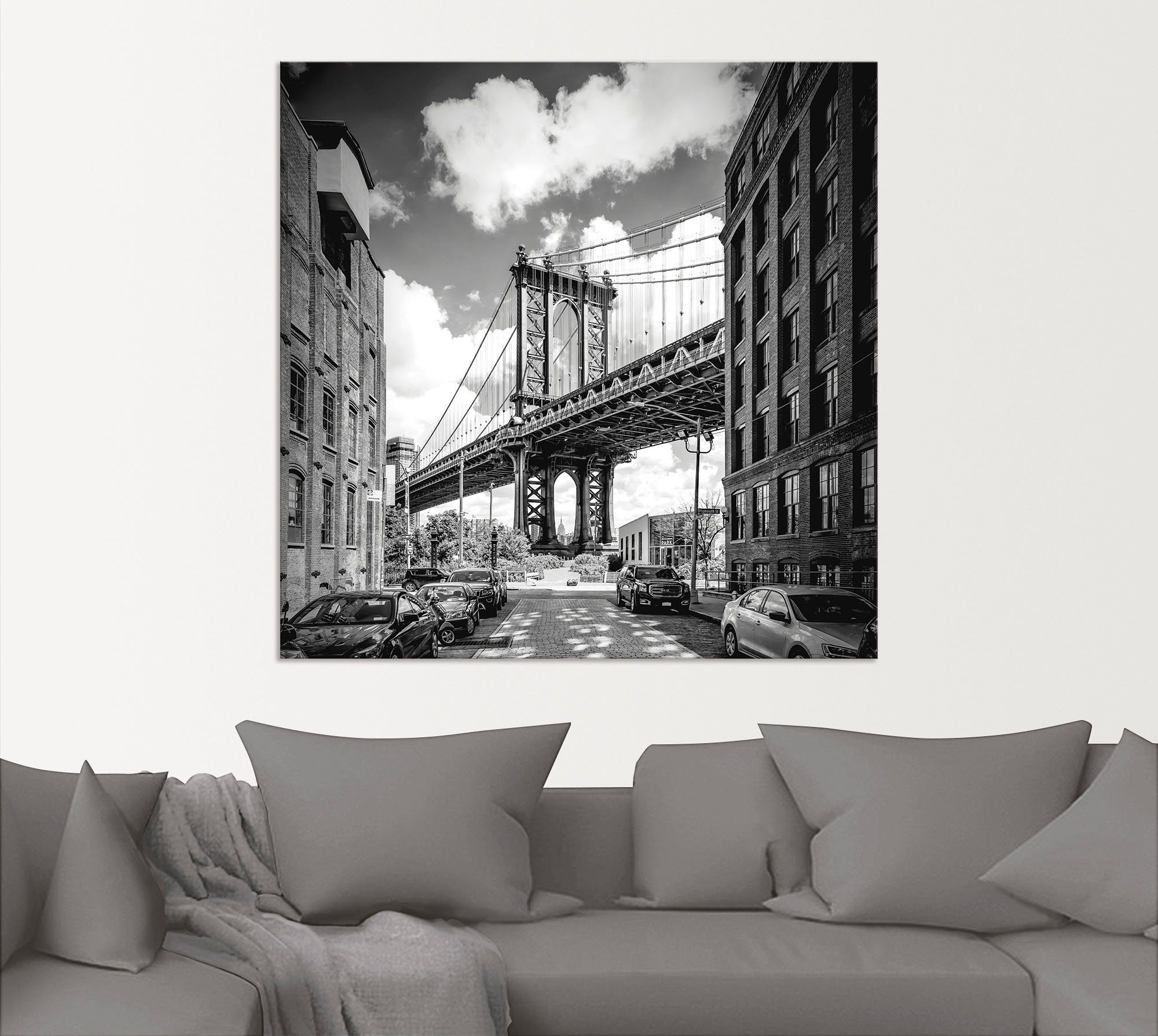 City Amerika oder Manhattan Bridge, Alubild, New Poster Artland York in (1 als Leinwandbild, Wandbild Größen St), versch. Wandaufkleber