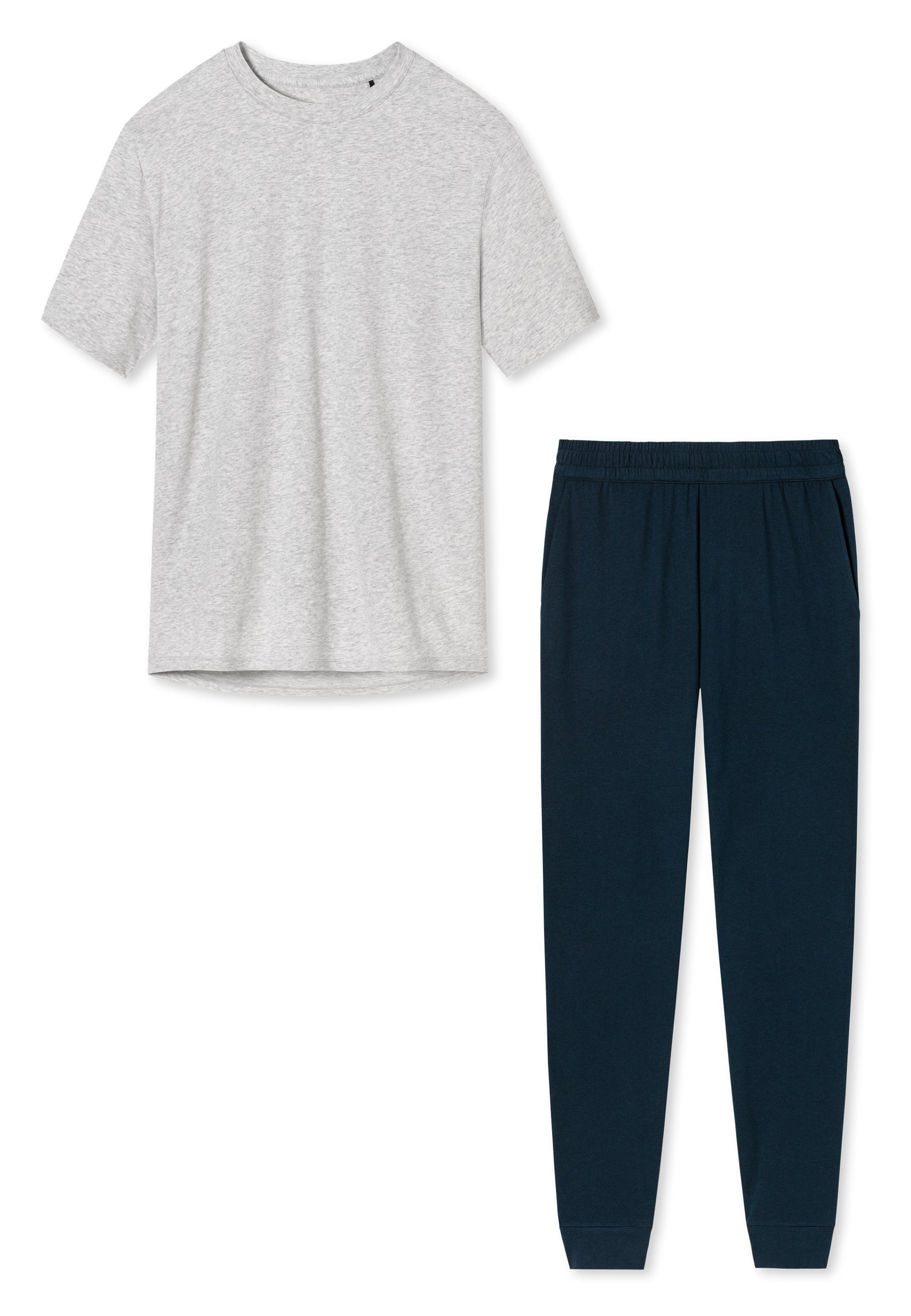 Cotton Grau Baumwolle (Set, - tlg) - Pyjama Dunkelblau Schiesser Schlafanzug / 2 Organic