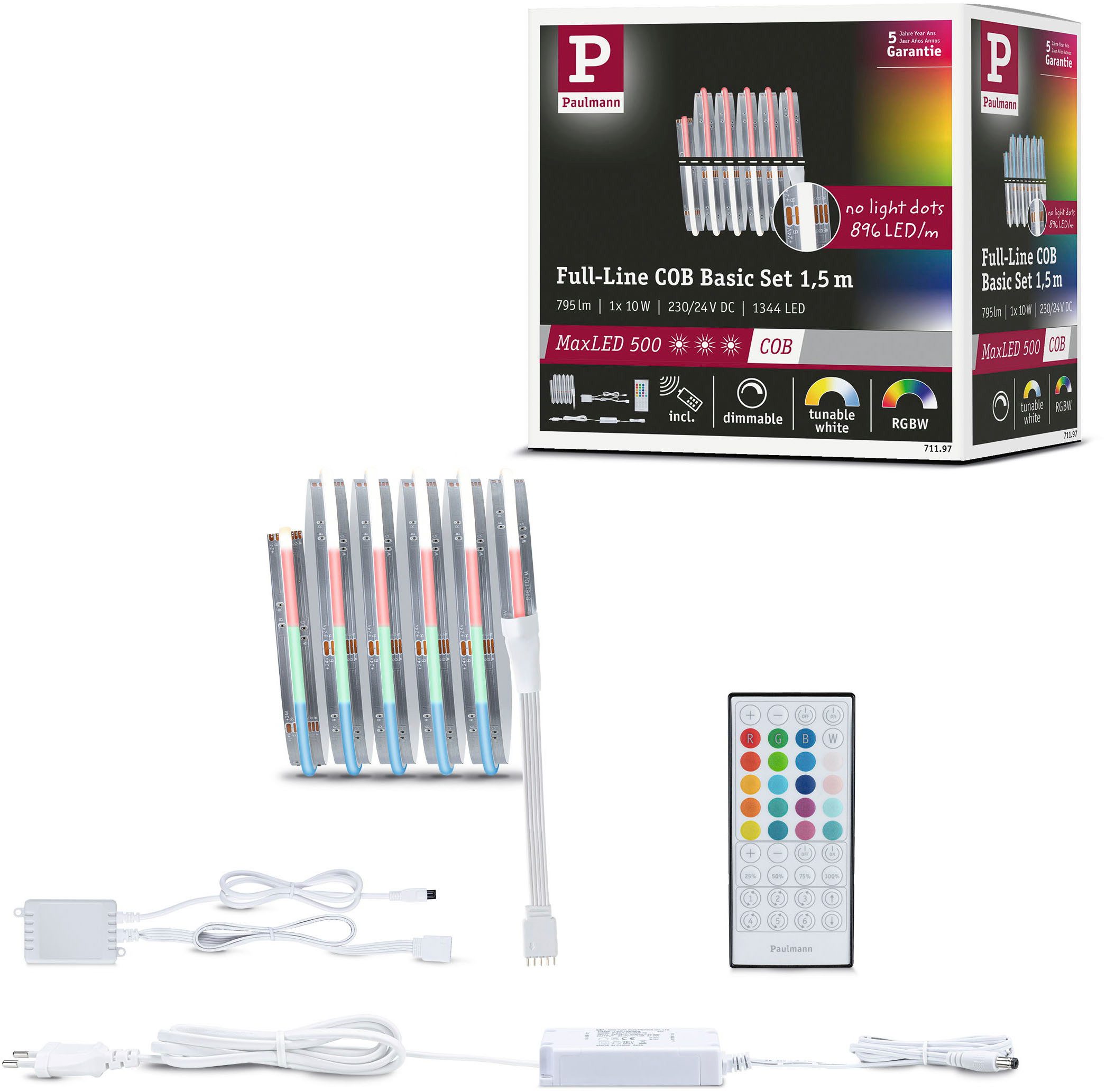 Paulmann LED-Streifen MaxLED 500 LED Strip RGBW 530lm/m 896 LEDs/m RGBW, Memoryfunktion, Farbwechsler, Farbsteuerung, Dimmer
