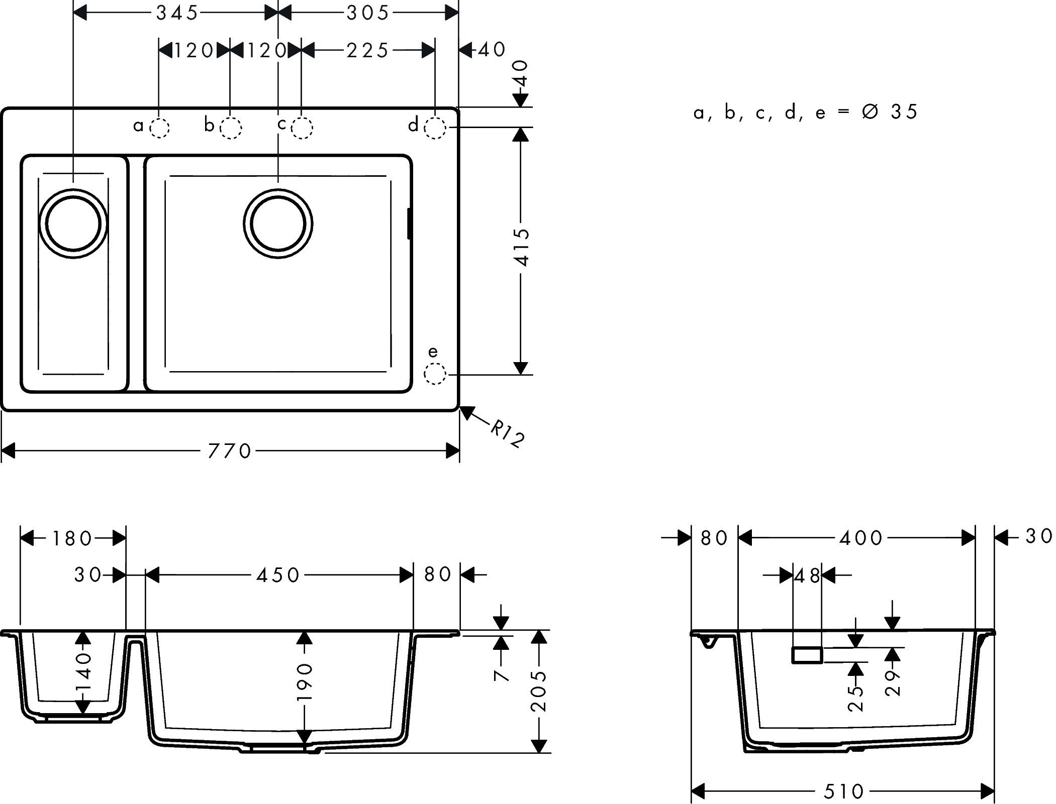 Thumbnail - hansgrohe Einbauspüle S51 S510-F635 Einbauspüle 180/450 Steingrau