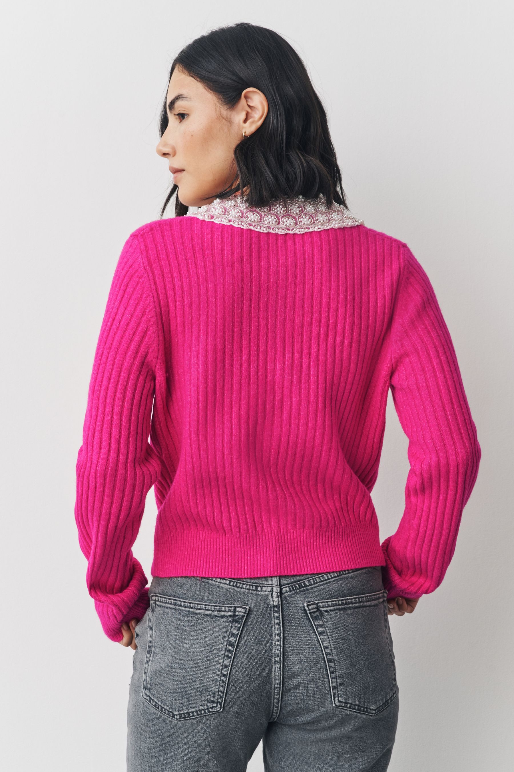 Next Strickjacke Gerippte Strickjacke mit Wollanteil günstig online kaufen