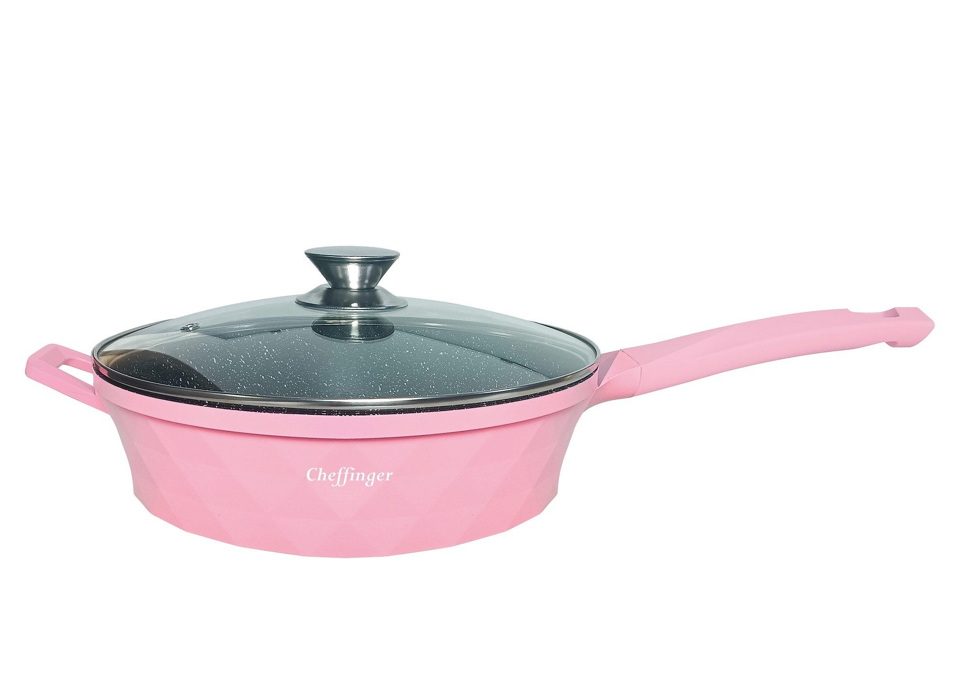 Cheffinger Bratpfanne, Aluminium (2-tlg), mit Glasdeckel ø28 cm, Antihaft-Marmorbeschichtung, Induktionsgeeignet
