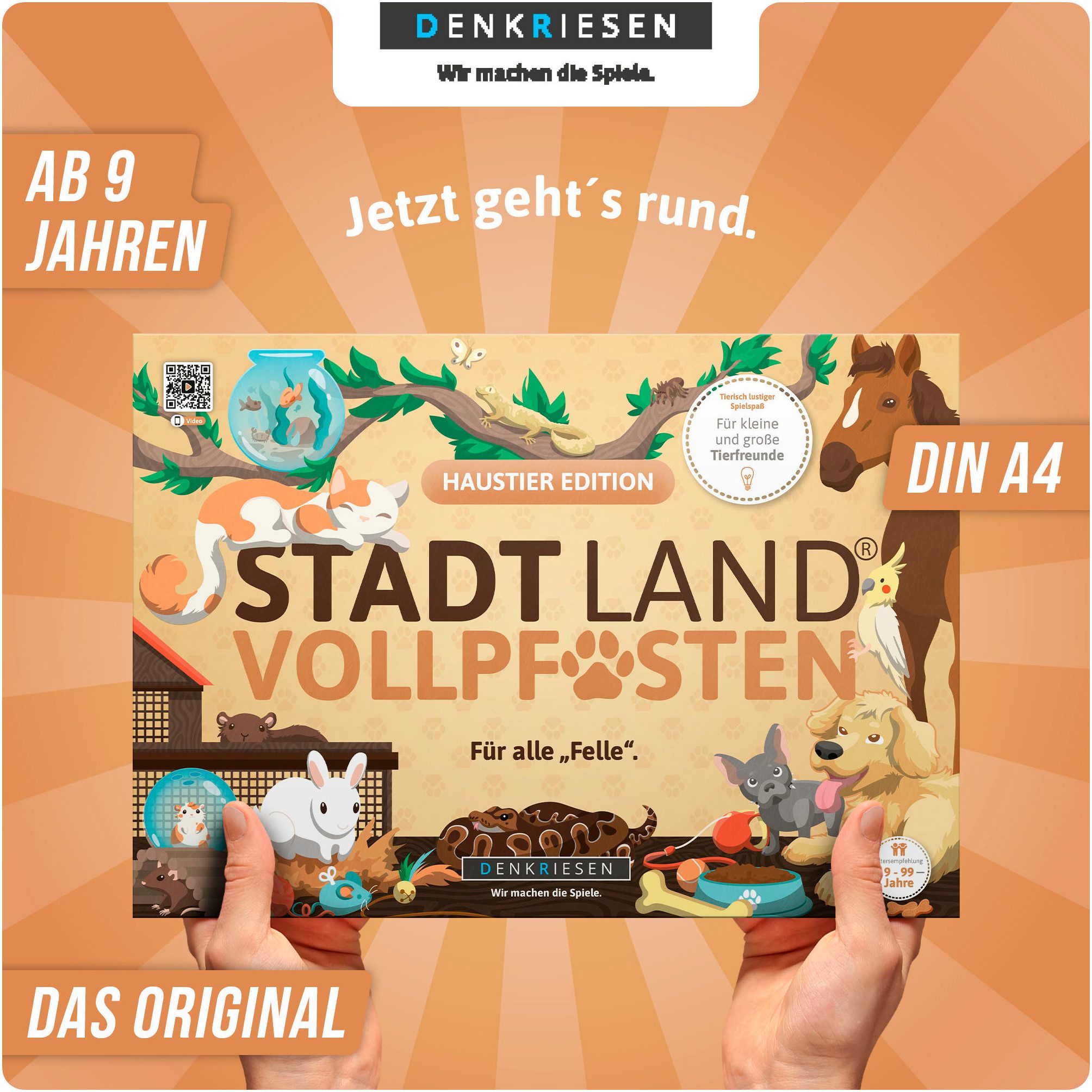 Denkriesen Spiel Stadt Land Vollpfosten® Haustier Edition "Für alle Felle.", Familienspiel, Spielblock; Made in Germany