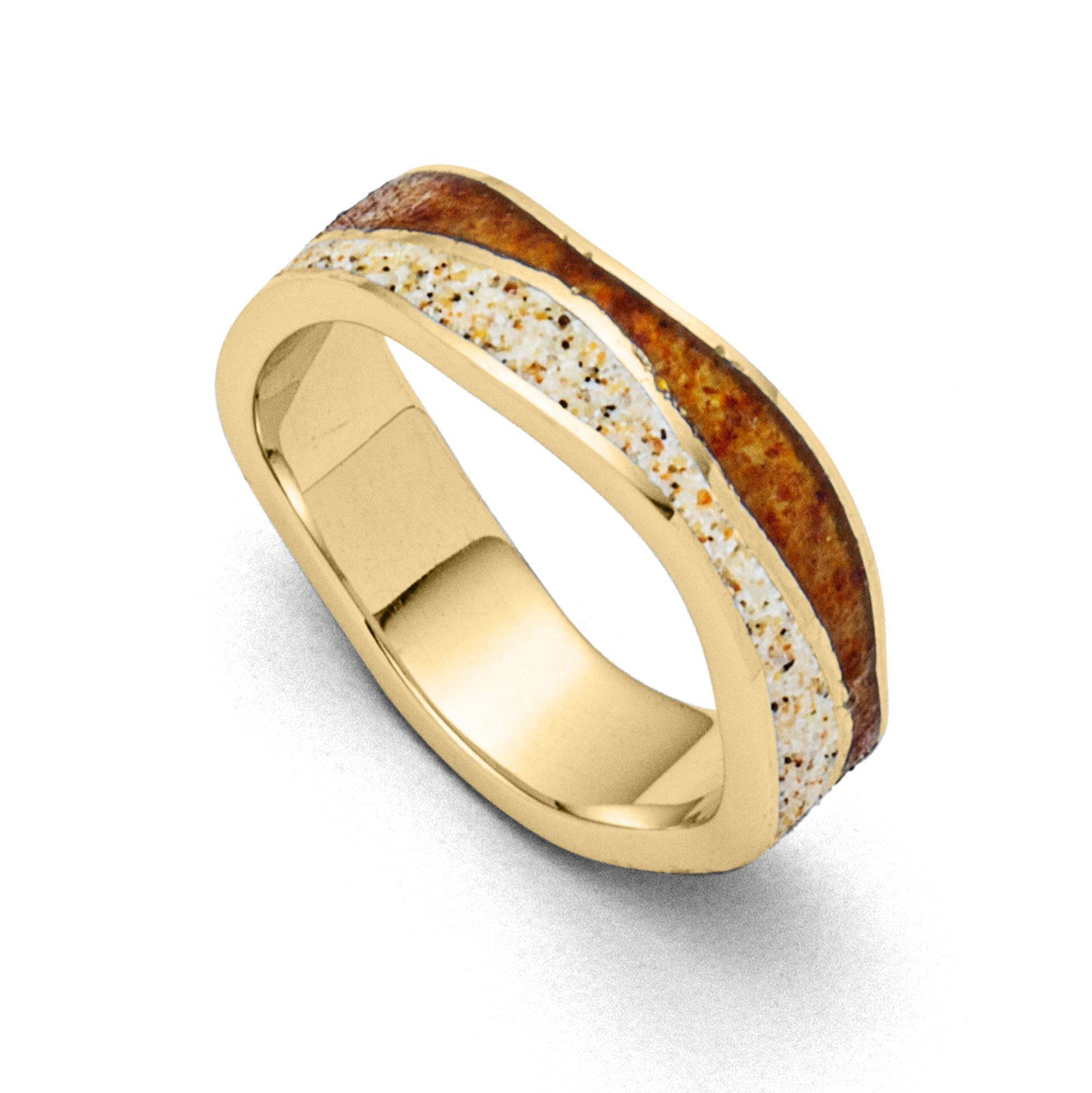 Fingerring DUR Schmuck: Ring "Wellen" mit Bernstein und Strandsand, vergoldet R56