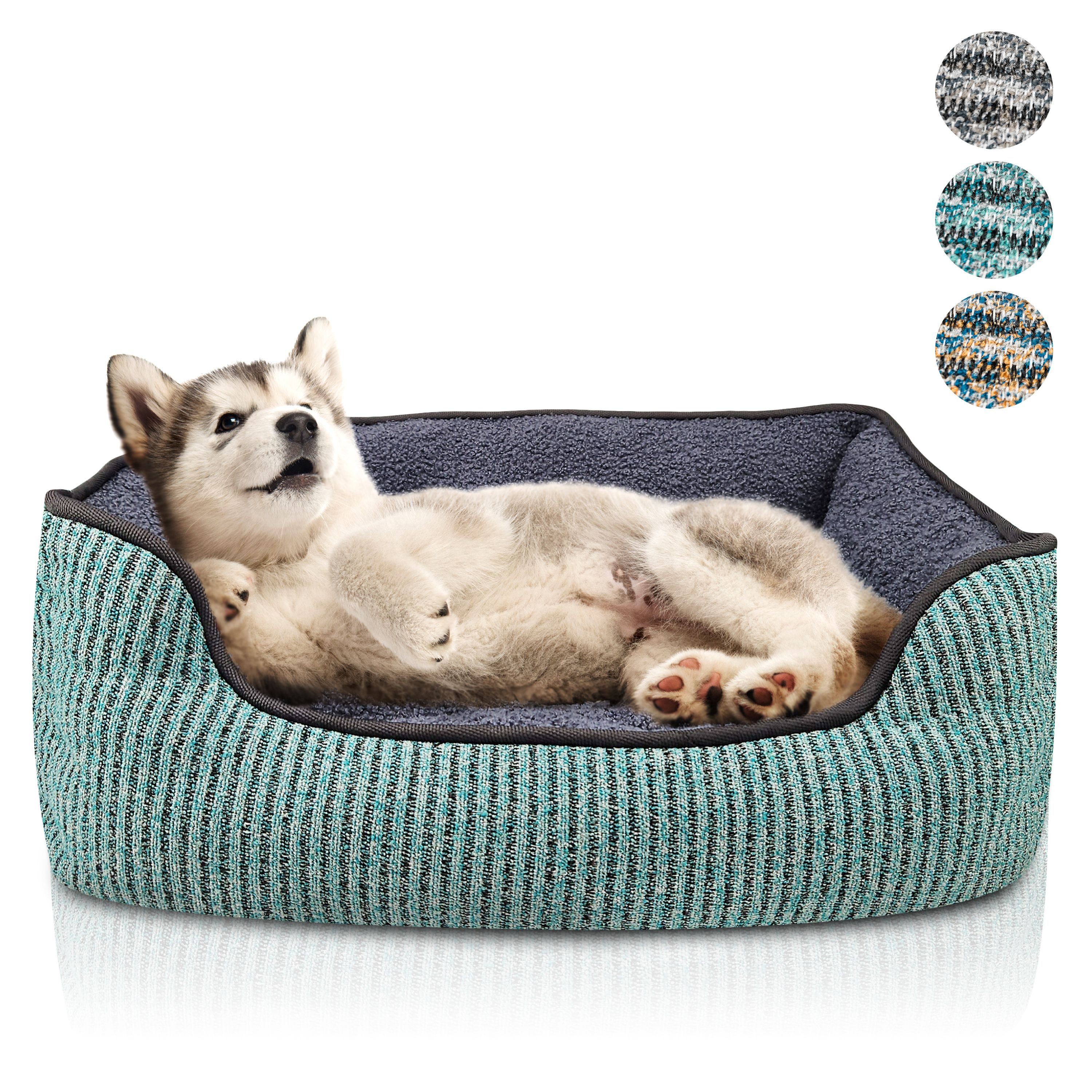 Bluzelle Tierbett Kuscheliges Hundesofa - S, Kunstleinen, Teddy-Fell Plüsch, Hundebett / kleine Hunde & Katzen / Waschbar / Hundekorb & Tier-Kissen