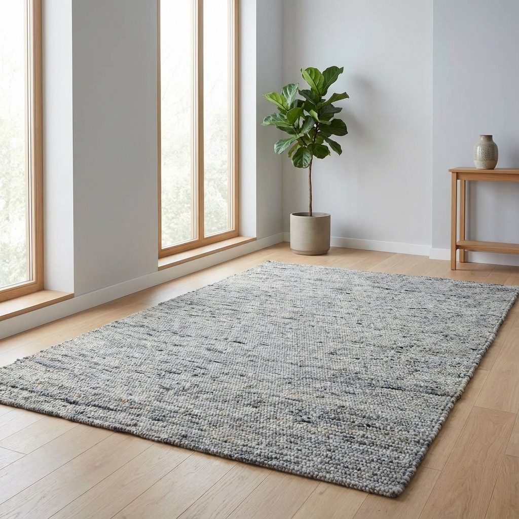 TaCa Home Wollteppich Gewalkter Handweb Woll-Teppich mit schwarzer Kette, rechteckig, Höhe: 13 mm, Schlafzimmer Kinderzimmer Wohnzimmer Küche, grau meliert - 70 x 130 cm
