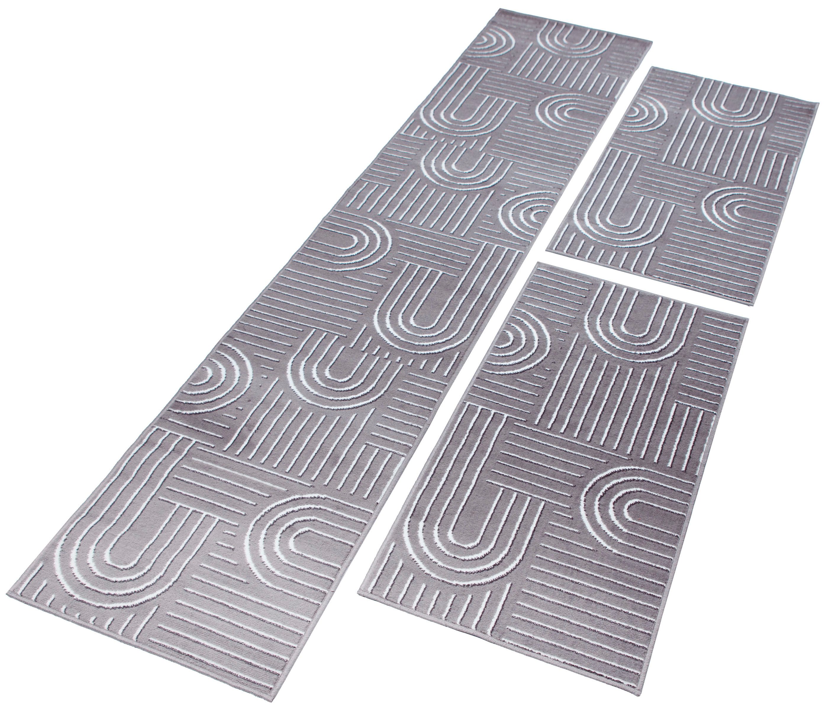 OTTO home Bettumrandung Lyssandra, Höhe 8 mm, (3-tlg), 3D-Effekt, softer Kurzflor, pflegeleicht, leichter Glanz, Scandi-Look