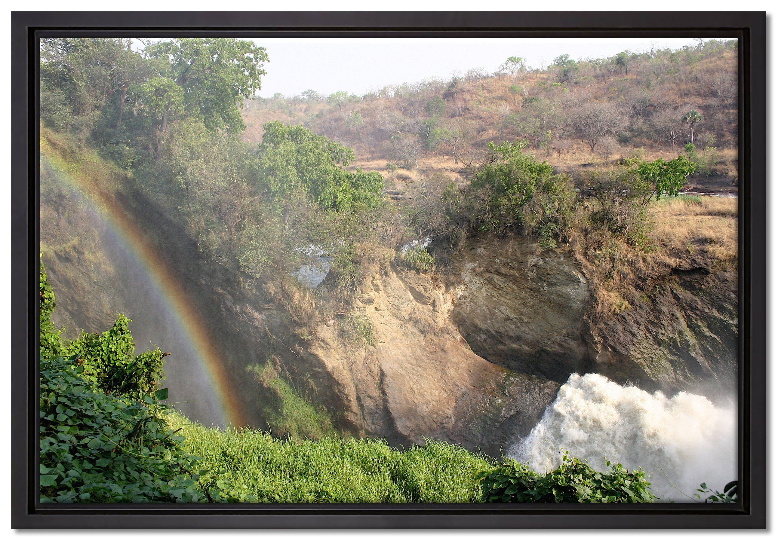 bespannt, Wasserfall, einem (1 Pixxprint Schattenfugen-Bilderrahmen inkl. Regenbogen Leinwandbild in St), Wanddekoration Leinwandbild über fertig Zackenaufhänger gefasst,