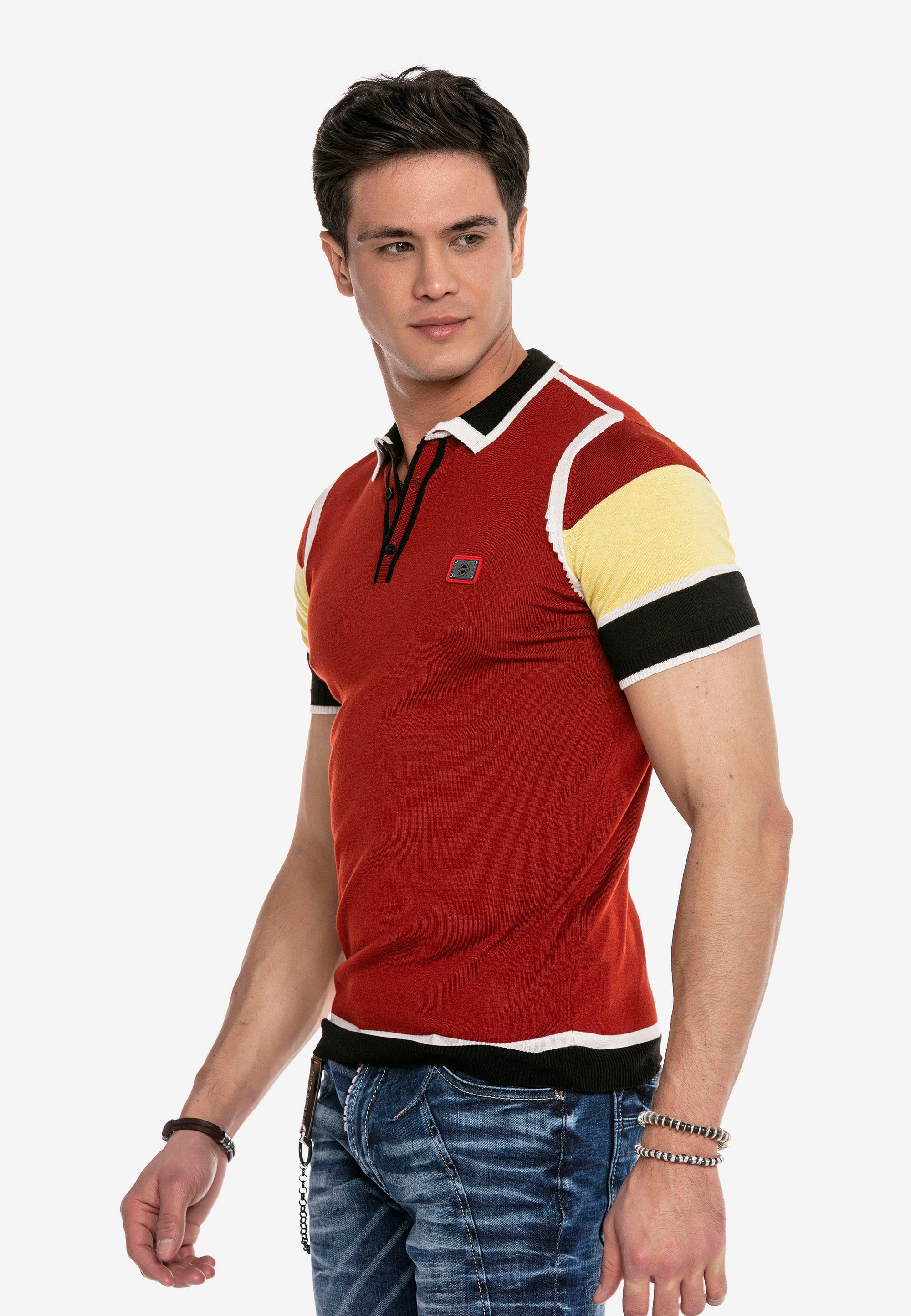 Strickdesign Cipo rot modernen Poloshirt & im Baxx