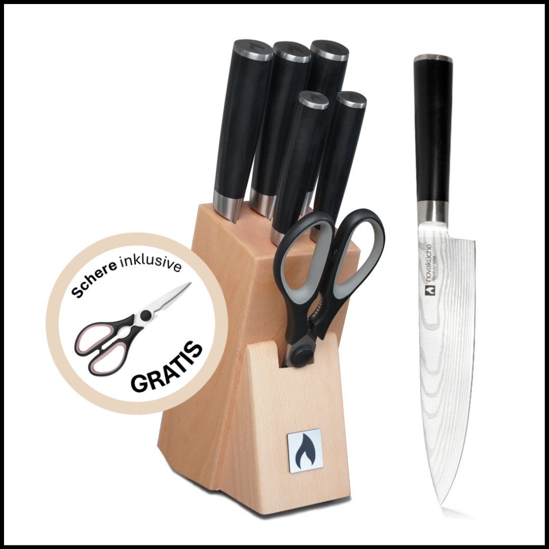 LIVINA HOME Messer-Set 7-teiliges Messerset mit Messerblock, Block mit Küchenmesser (6-tlg), als 6er-Set erhältlich, inkl. Geschenkbox, Oster Deal Sale!