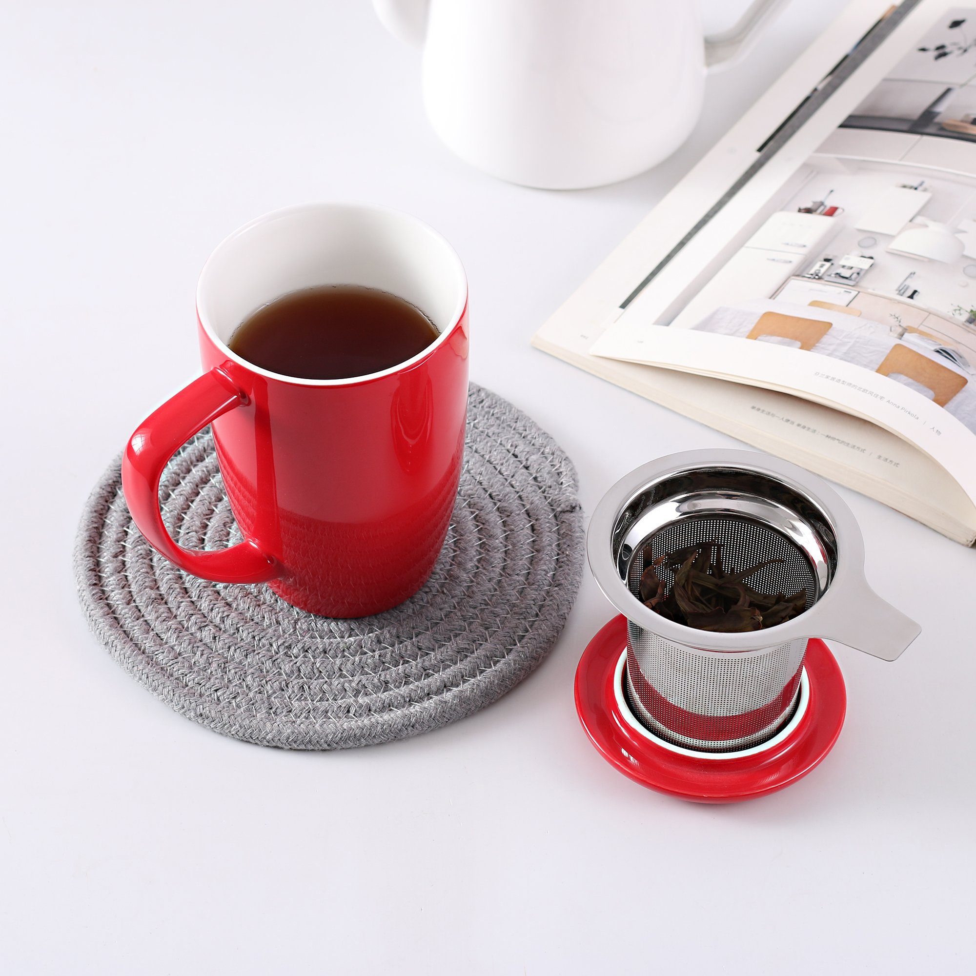 LOVECASA Tasse, Porzellan, Teebecher Kaffeebecher aus Rot Porzellan