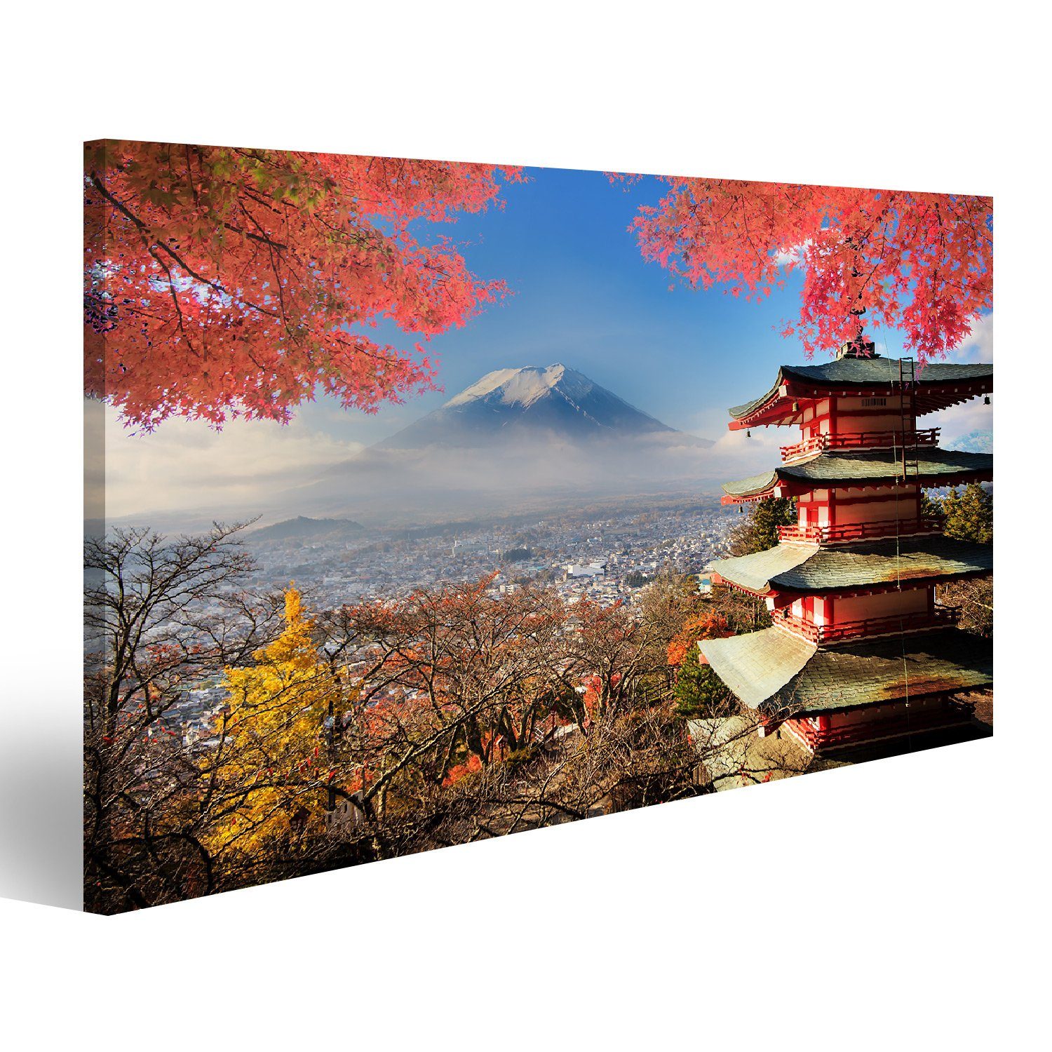 islandburner Leinwandbild Bild auf Leinwand Mt Fuji Mit Farben Fallen In Japan Wandbild Leinwan