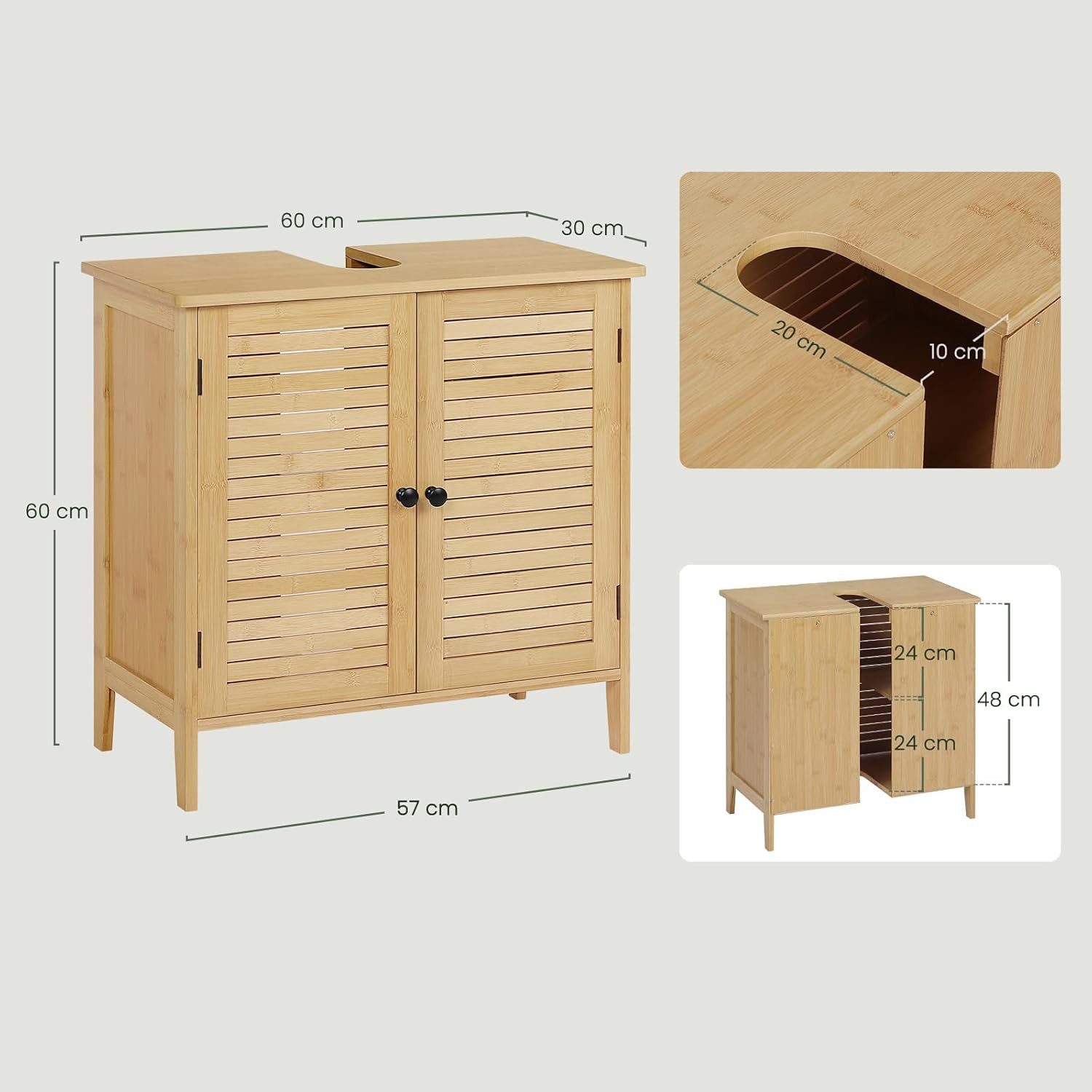 EUGAD Waschbeckenunterschrank (1-St) Unterschrank aus Bambus, 60x60x30 cm