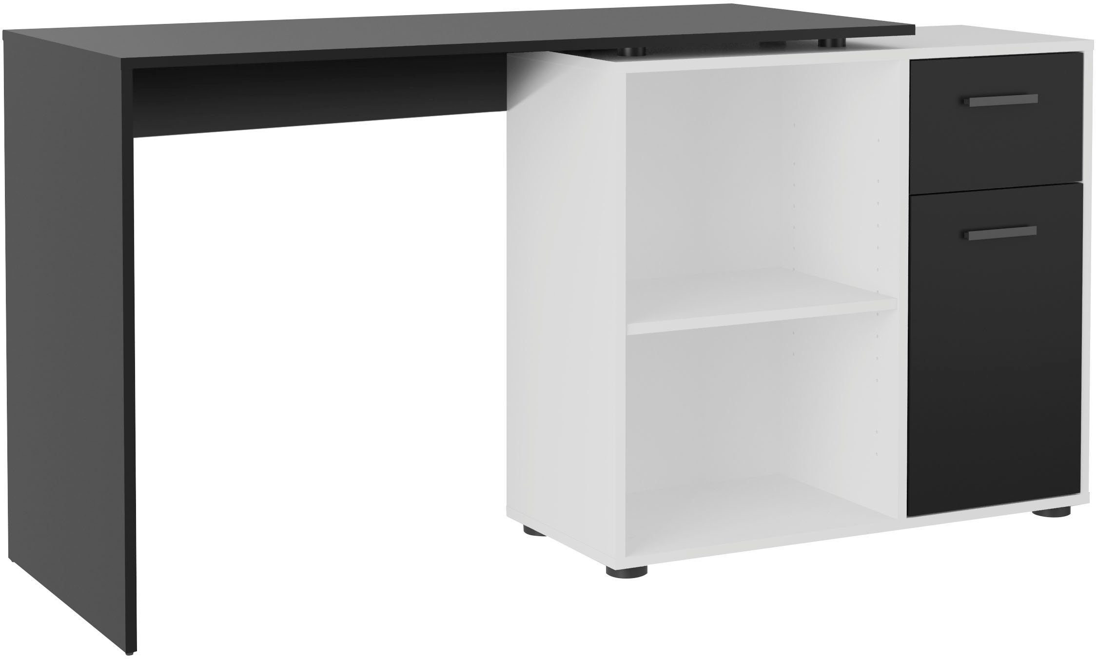 FMD Eckschreibtisch AUGSBURG, Schreibtisch/ Sideboard m. Stauraum, beids. montierb., 117 oder 148 cm
