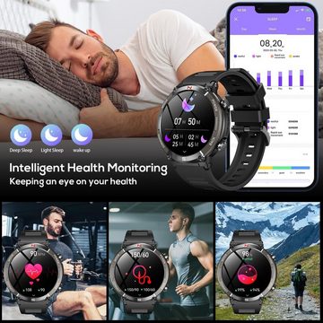 Motsfit Smartwatch (1,52 Zoll, Android iOS), Herren wasserdichte fitnessuhr schlafmonitor schrittzähler kompass
