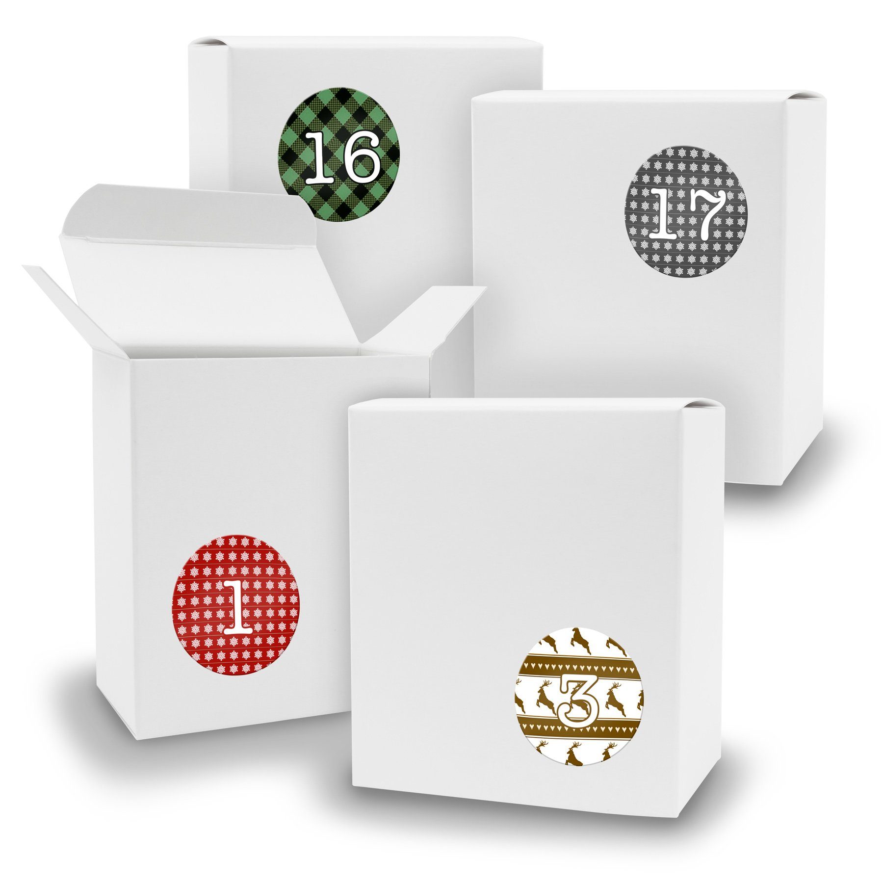 itenga befüllbarer Adventskalender Adventskalender zum Füllen 24x Quader WEISS + Sticker V07 Z06