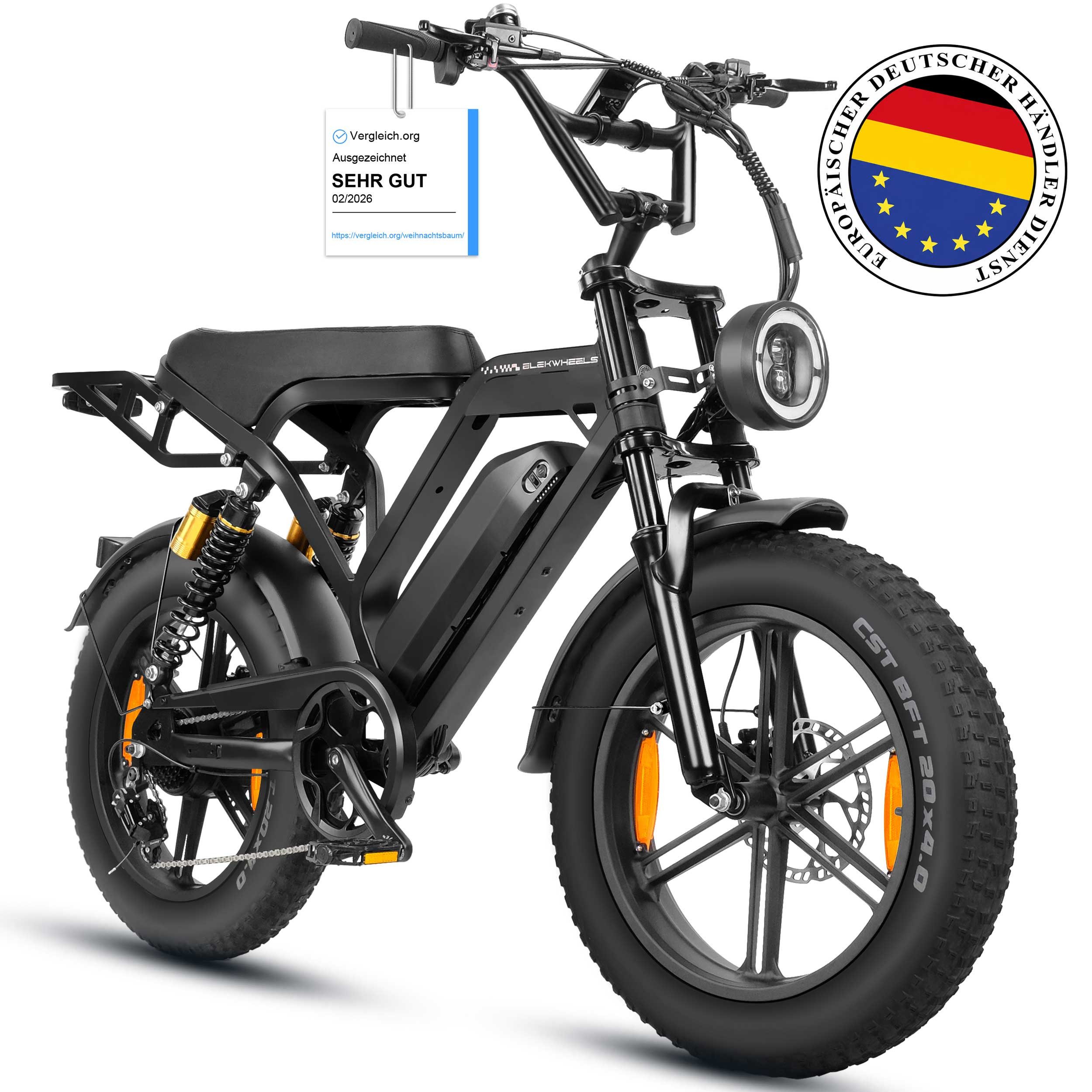 Vankel E-Bike Mountainbike Cityrad E-Fahrrad 20” x 4.0” Damen u. Herren Pedelec 720Wh Max.108KM, Kettenschaltung, Heckmotor, 720 Wh, (Beleuchtungsset mit Batterieladegerät, Batterieschlüssel, Werkzeug), 48V 15Ah All-Terrain Elektrofahrrad mit Shimano 7-Gang