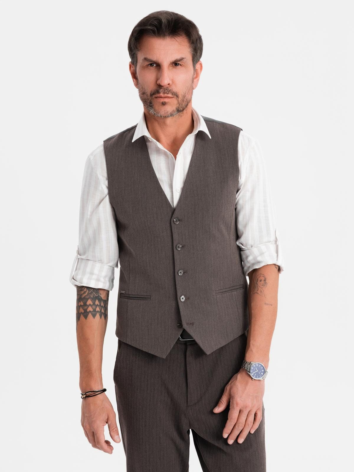 OMBRE Anzugweste Elegante Herren-Weste mit Fischgrätmuster SLIM FIT günstig online kaufen