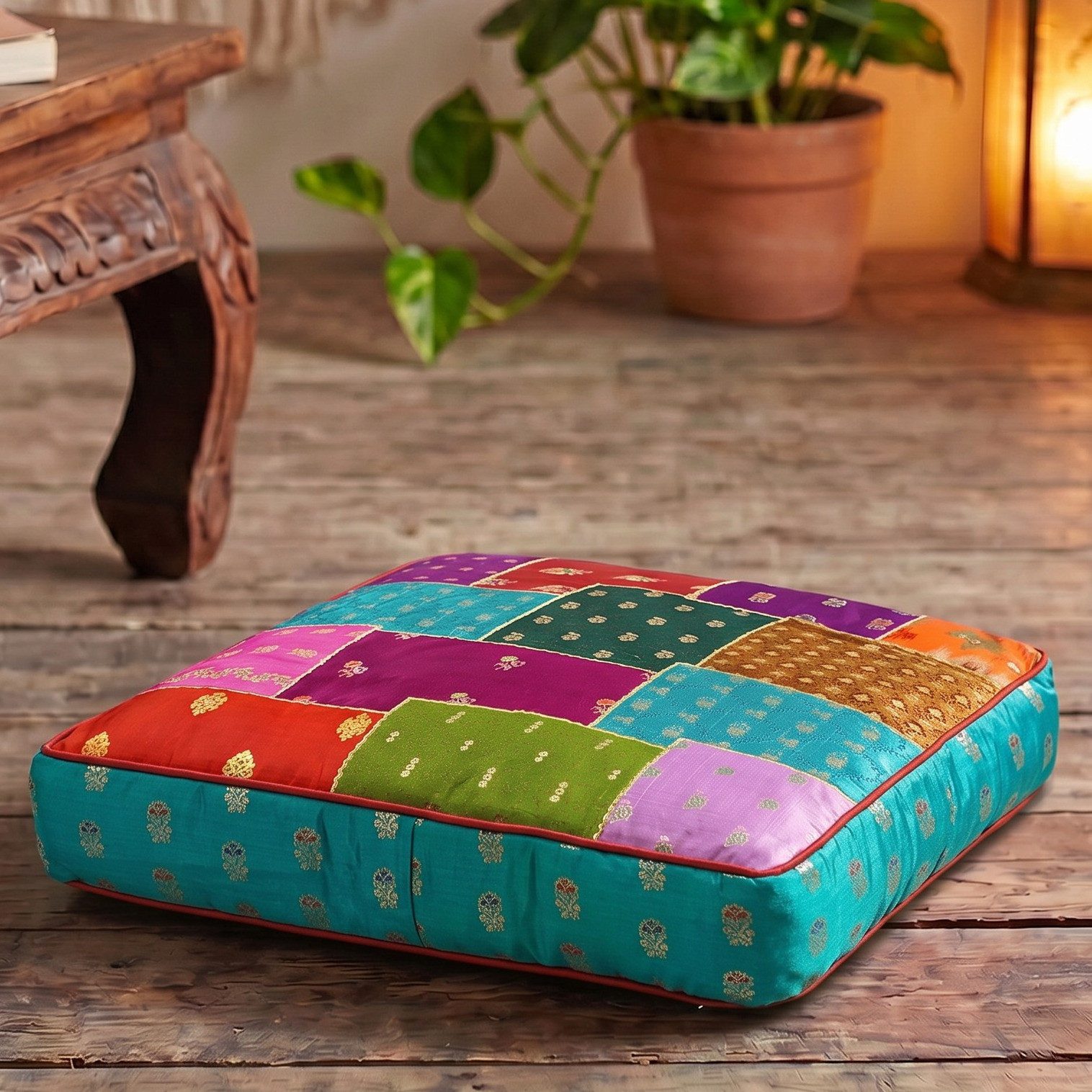 Guru-Shop Sitzkissen Orientalisches eckiges Patchwork Kissen 50 cm,..