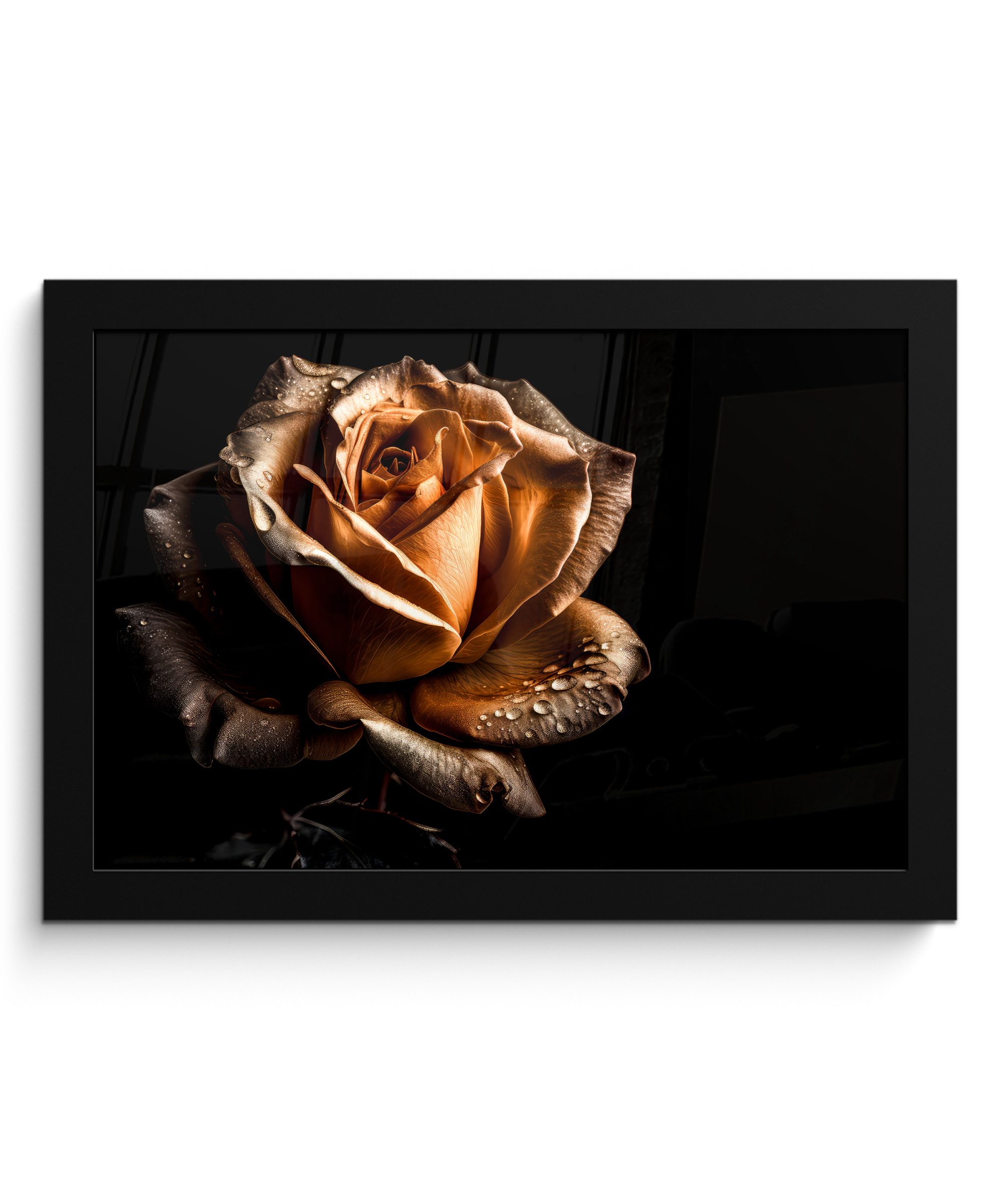Poster Rose - Gold - Blumen - Botanisch Schwarz