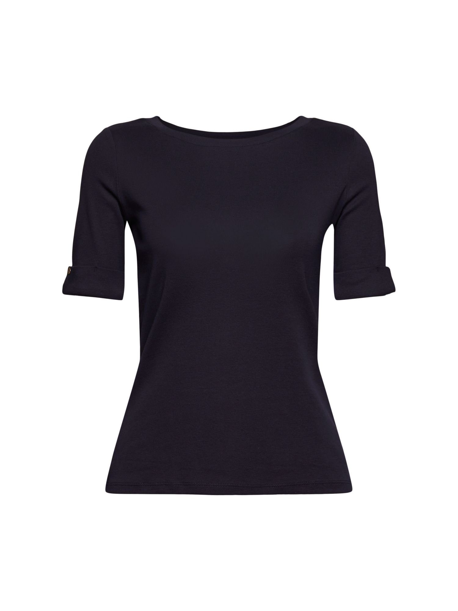 Esprit Collection T-Shirt T-Shirt aus Bio-Baumwolle mit umgeschlagenem Ärmel (1-tlg) NAVY