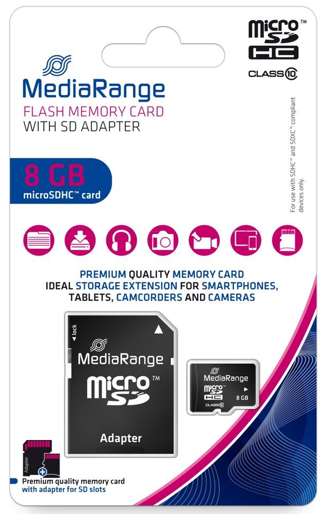 Mediarange Mediarange Micro SDHC Karte 8GB Speicherkarte Class 10 Speicherkarte