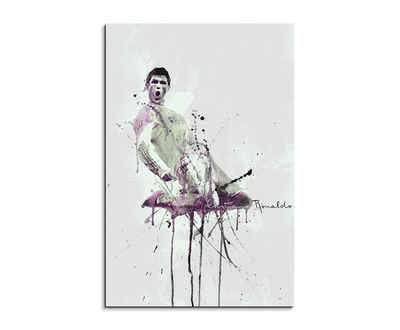 Sinus Art Leinwandbild Cristiano Ronaldo III 90x60cm Keilrahmenbild Kunstbild Aquarell Art Wandbild auf Leinwand fertig ge