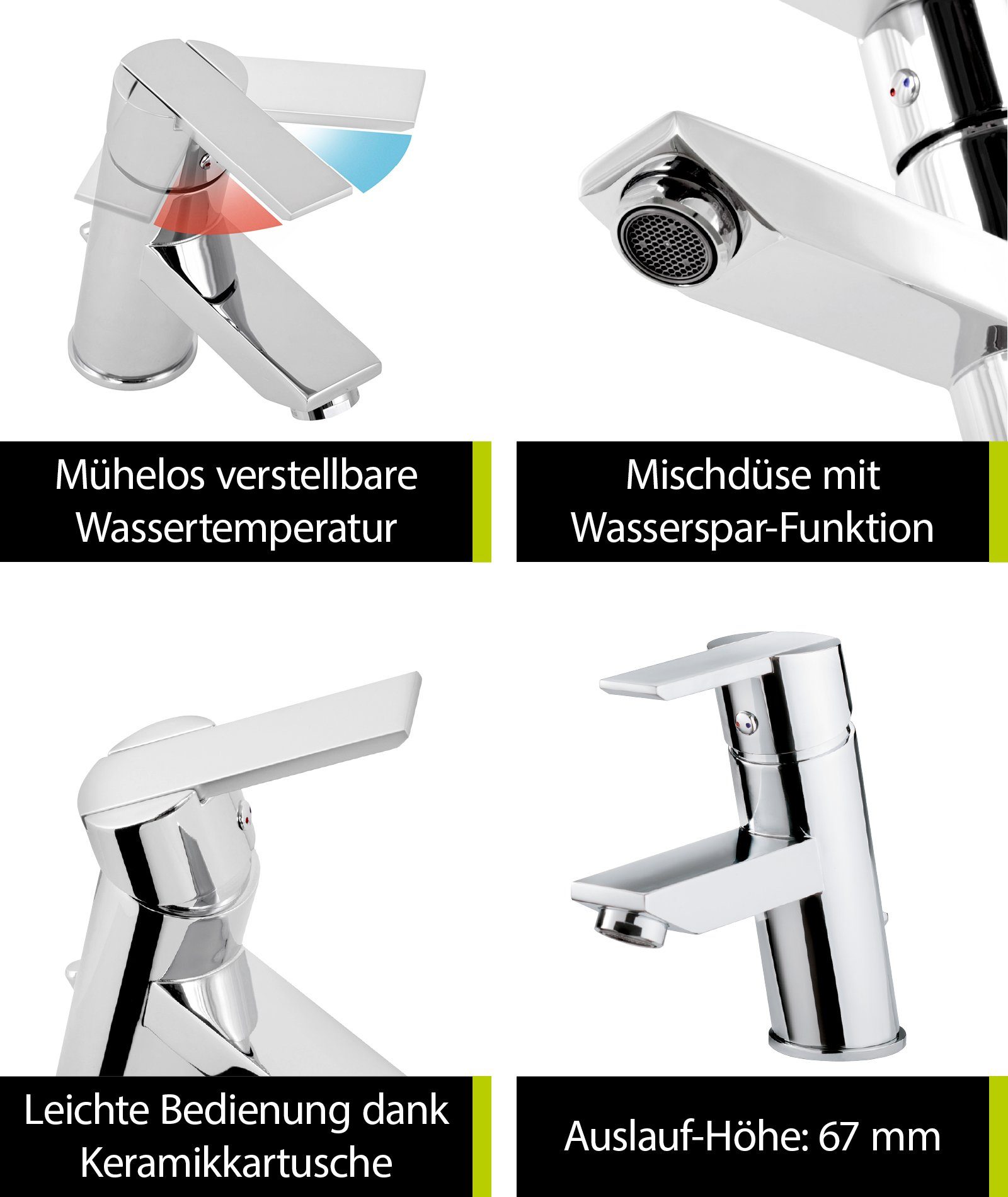 Hochdruck, aquaSu 795685 Waschtischarmatur Wasserspar-Mischdüse, Chrom, Einhebelmischer, Casper