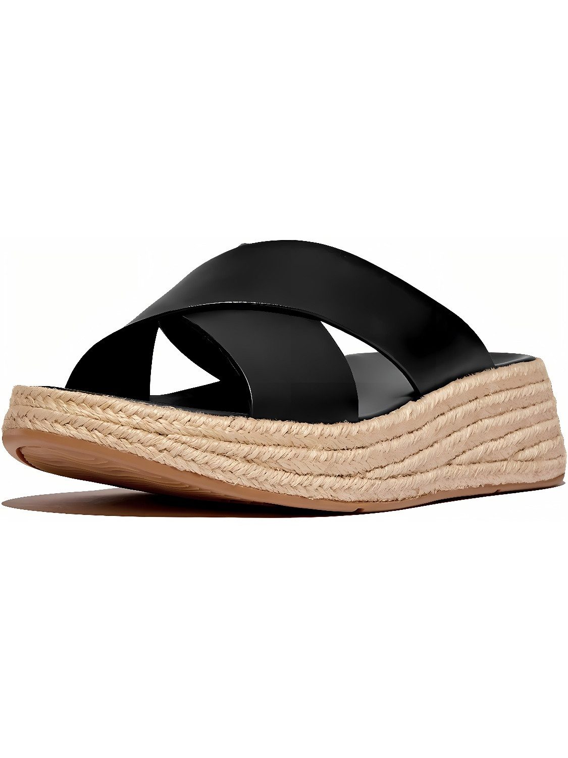 F-Mode Espadrille Leather Flatform Cross Slides Sandale