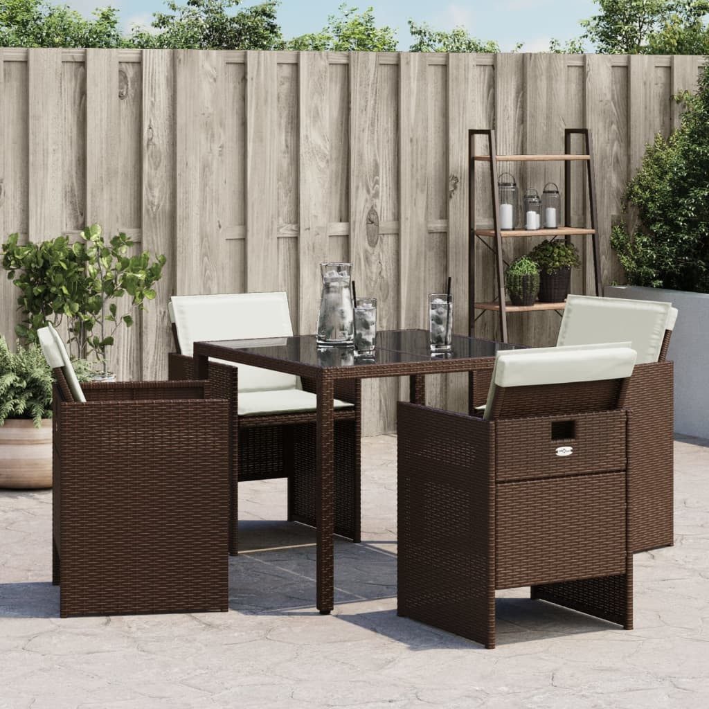 vidaXL Gartenstuhl Gartenstühle mit Kissen 4 Stk. Braun Poly Rattan