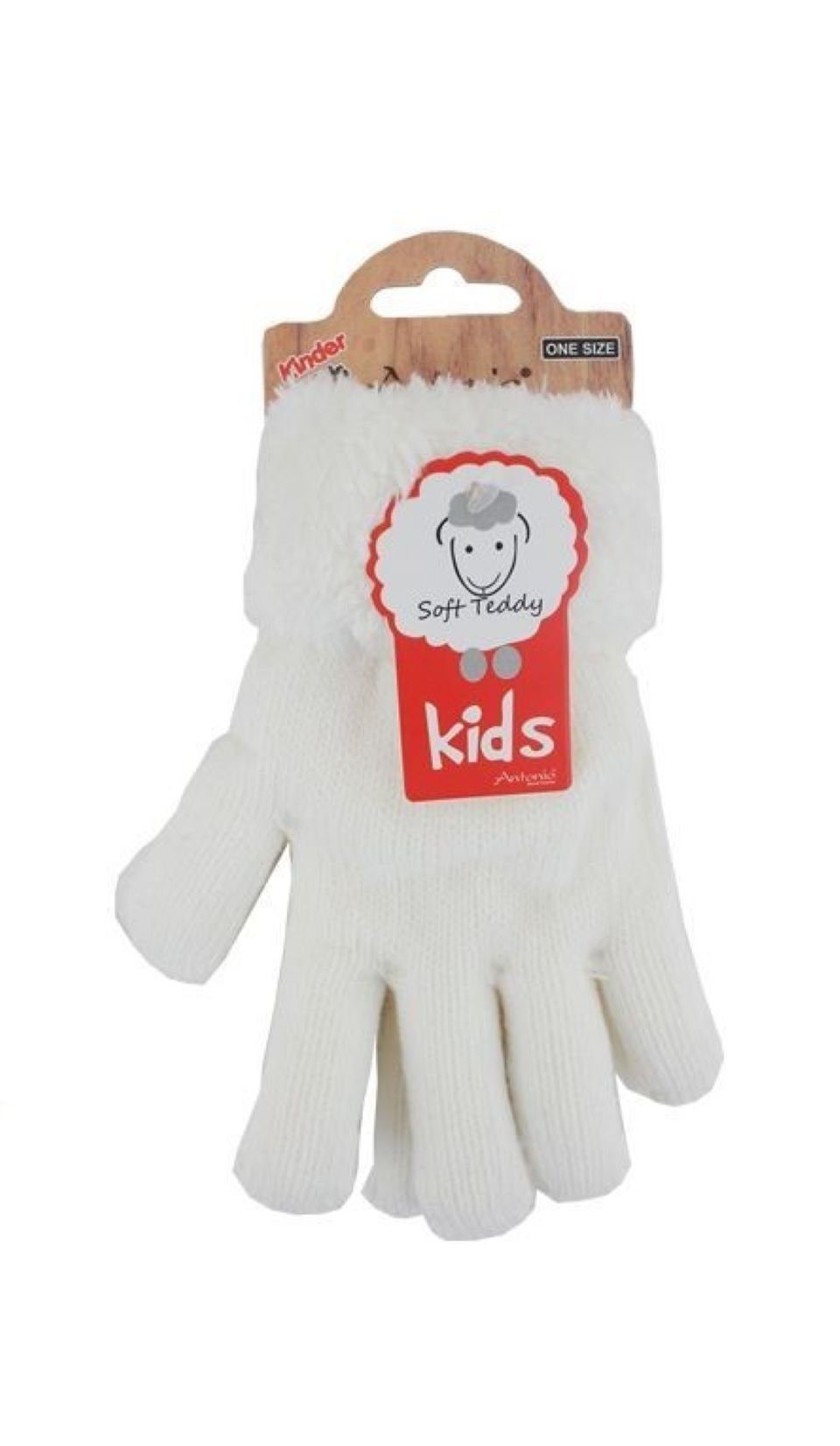 Antonio Strickhandschuhe Kinder Winter Handschuhe, flauschig warme Soft Teddy Füllung (Paar, 2 Einzelne Handschuhe) mit Kunstfell Innenfutter Weiß