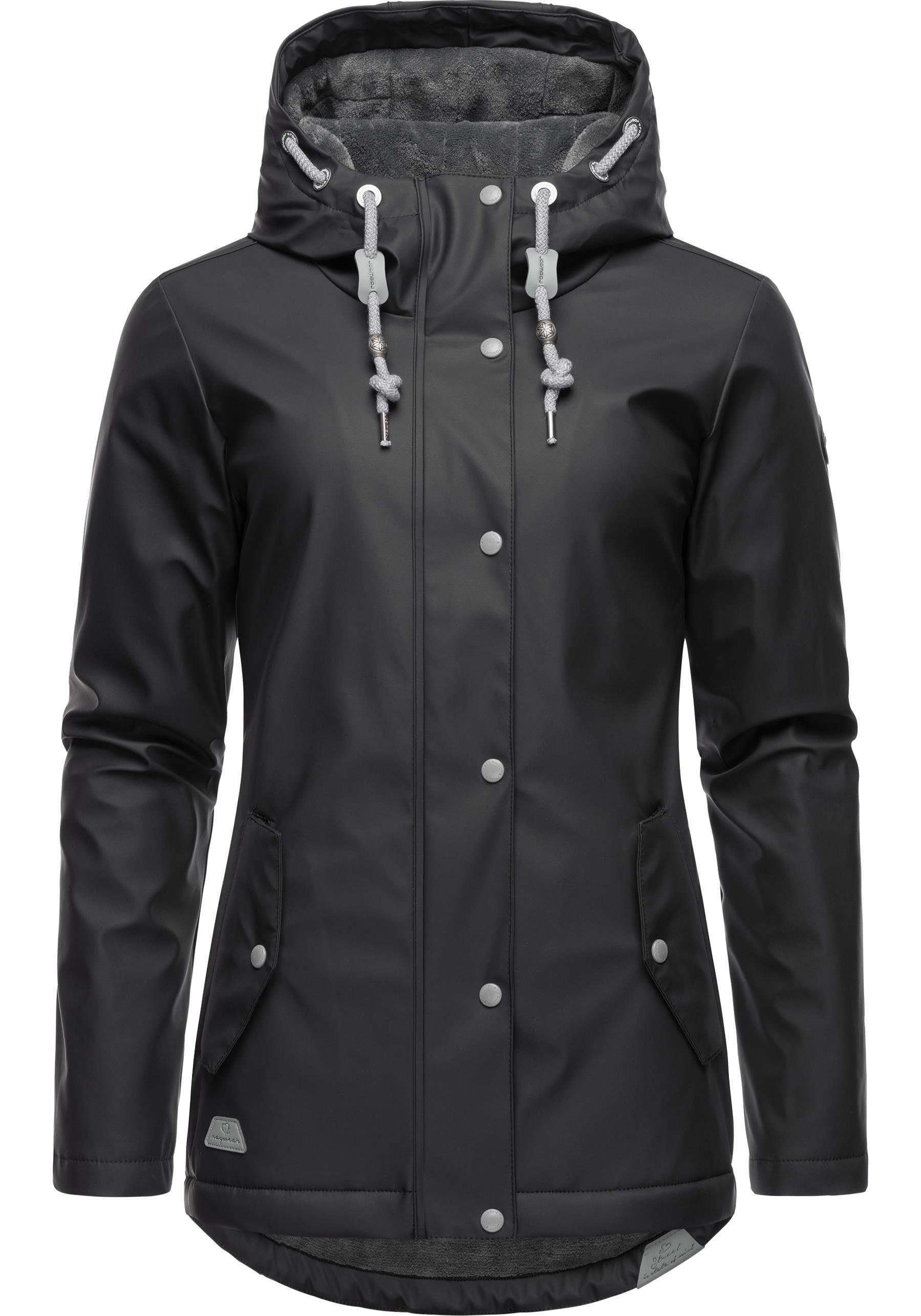 Ragwear Regenjacke Marge warm gefütterter Damen Winter Regenmantel shadow