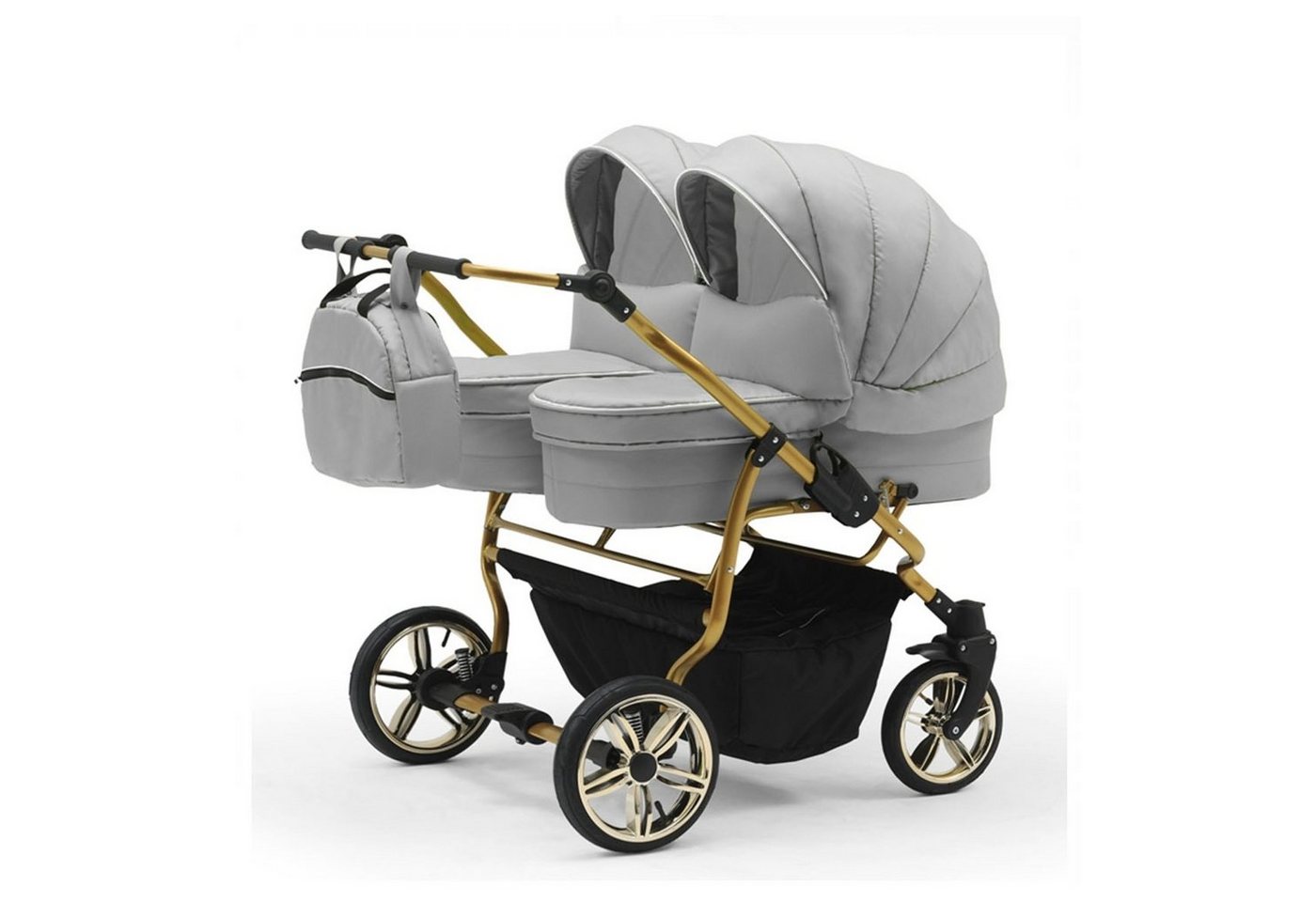 Thumbnail - BabyMerc Zwillingswagen Duet Lux Gold 4 in 1 inkl. Sportsitze und Autositze in 20 Farben