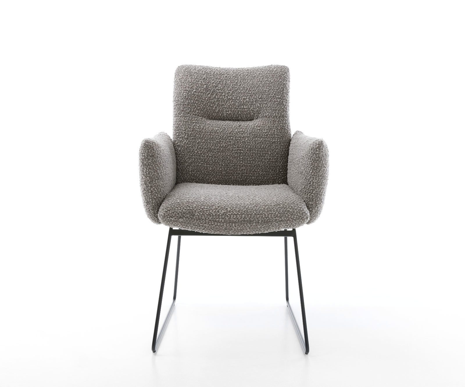 DELIFE Polsterstuhl Jova-Flex, mit Armlehnen Kufengestell Schwarz Bouclé Silbergrau Taschenfederkern
