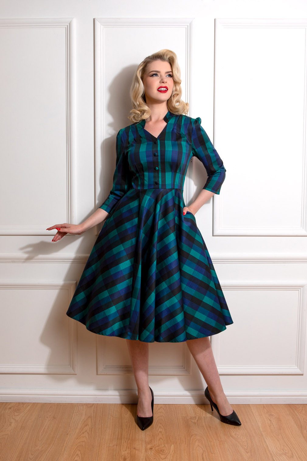 Hearts & Roses London A-Linien-Kleid Louisa Check Retro Vintage Fit-N-Flare günstig online kaufen