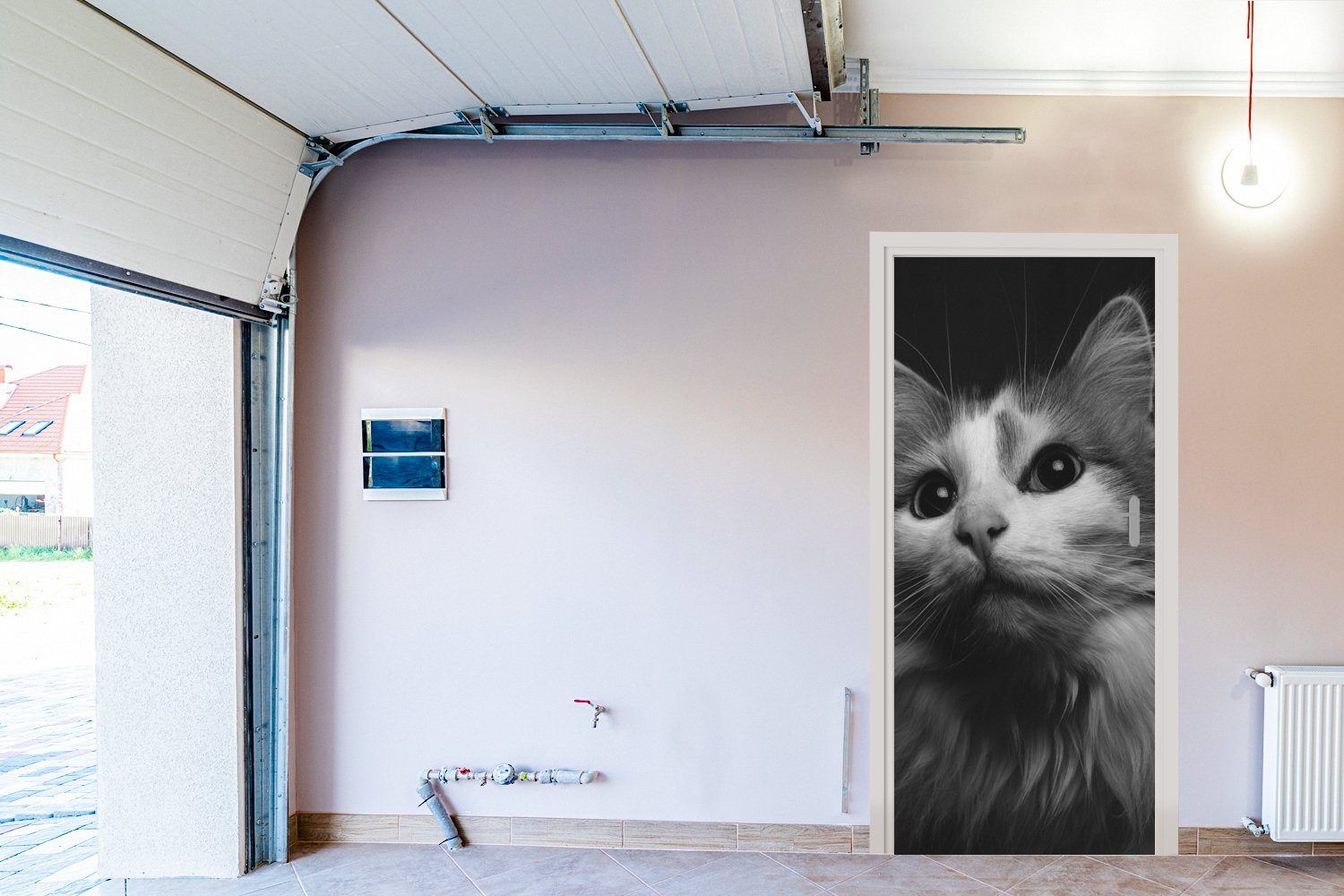 MuchoWow für Tierprofil und Matt, Türtapete bedruckt, schwarz Fototapete Türaufkleber, in St), weiß, Katze (1 Tür, 75x205 cm