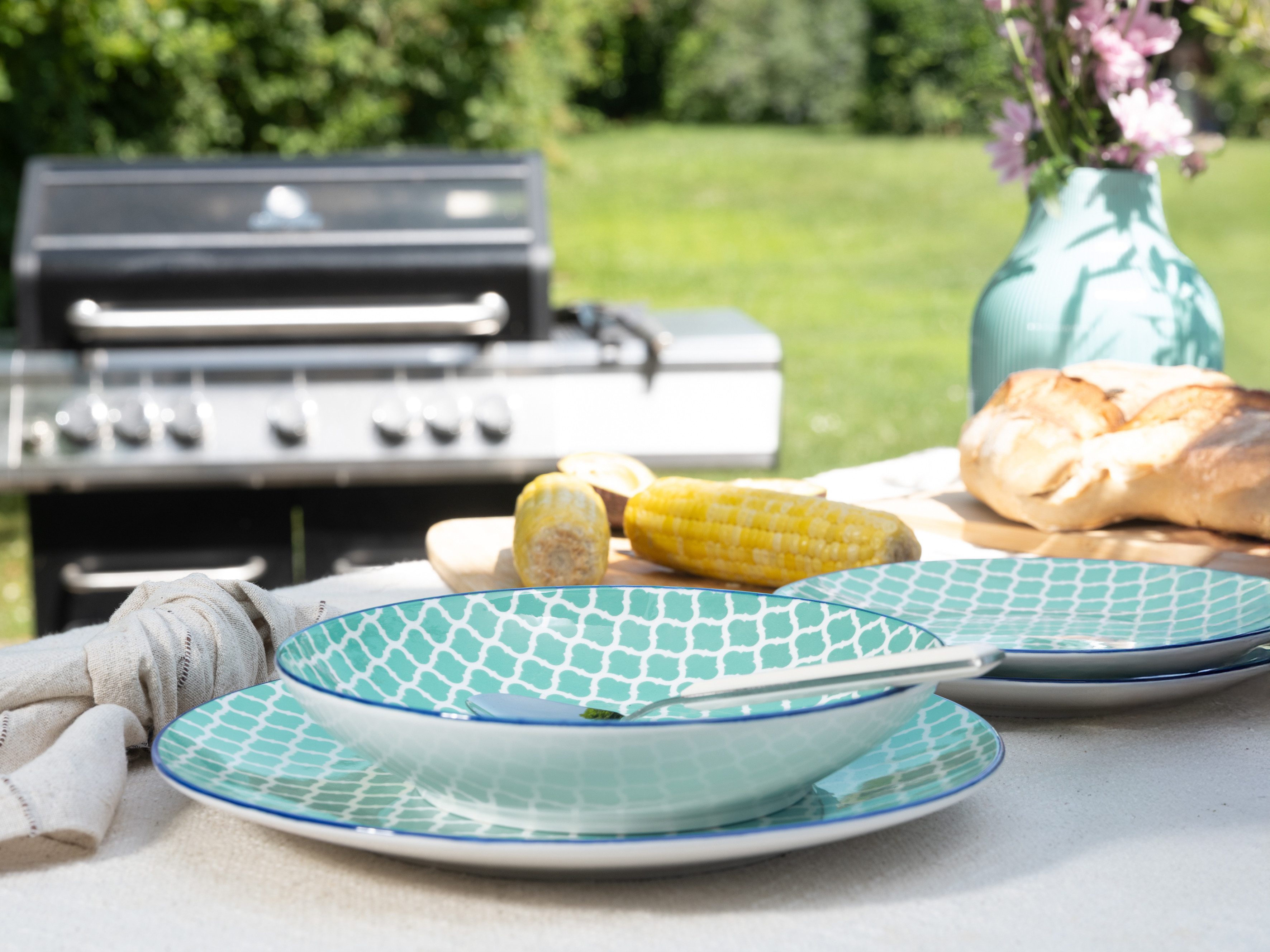 CreaTable Teller-Set Mediterran, Teller Set 12-tlg. (12-tlg), 4 Personen, Steinzeug, Mediterraner Flair, Traditionell keramische Motive