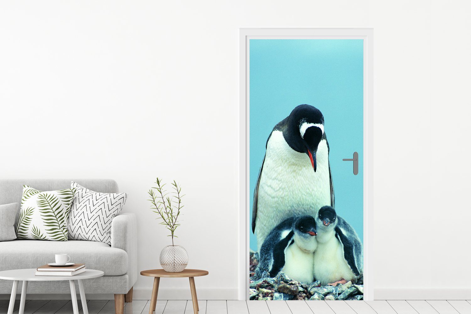 MuchoWow Türtapete Türaufkleber, Pinguine Tür, cm bedruckt, 75x205 (1 St), für Tiere Matt, - Fototapete Küken, 