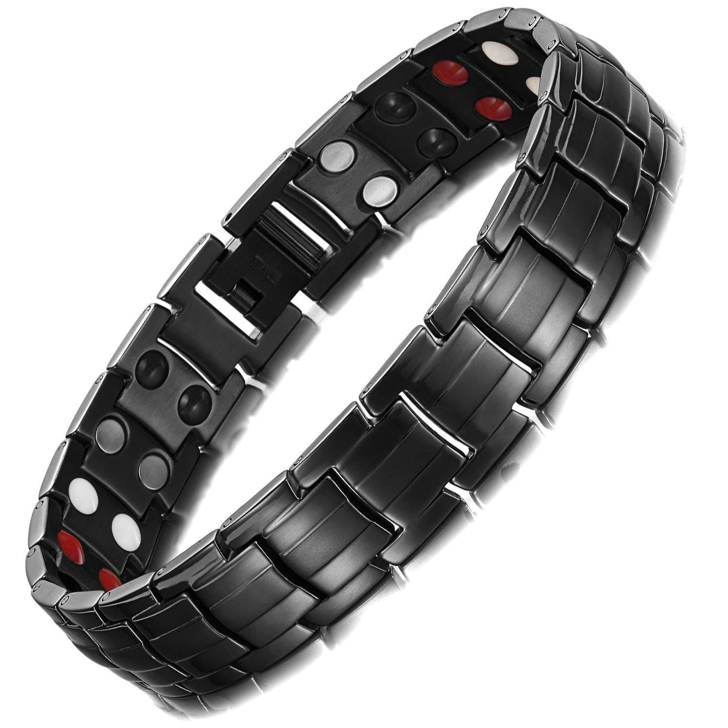 Armband zweireihig Magnet-Armband Titan 4 schwarz (Baugruppen), Gesundheit Haiaveng für Gliederarmband Männer Magnetarmband Elemente