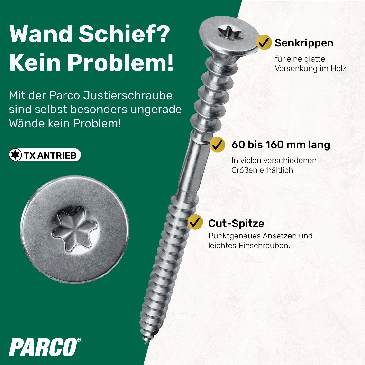 PARCO Justierschraube Distanzschrauben 6x80 mm & weitere TX25 vz. 100/200 Stück, (benutzerfreundliche Justierbarkeit), CUT-Spitze, Schnelle Installation