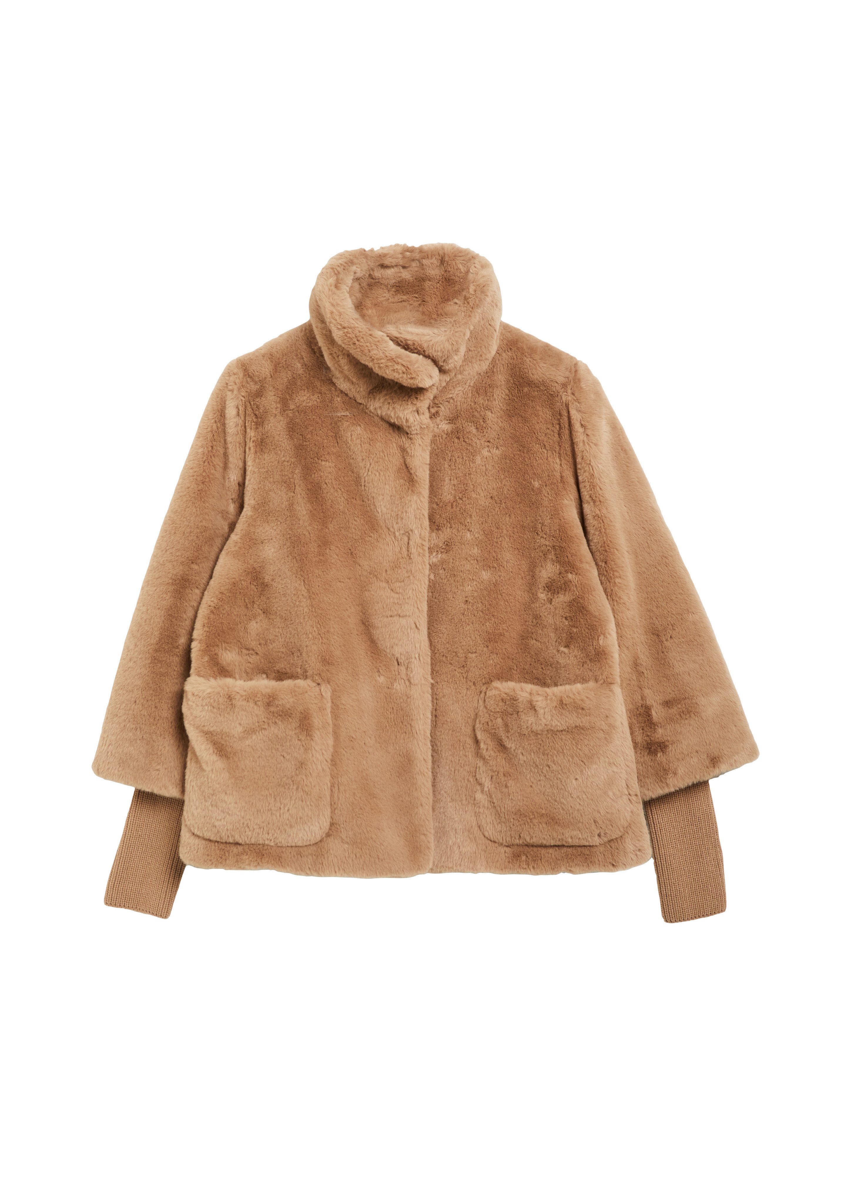 s.Oliver BLACK LABEL Fellimitatjacke Stehkragen, Fellimitat, Druckknöpfe